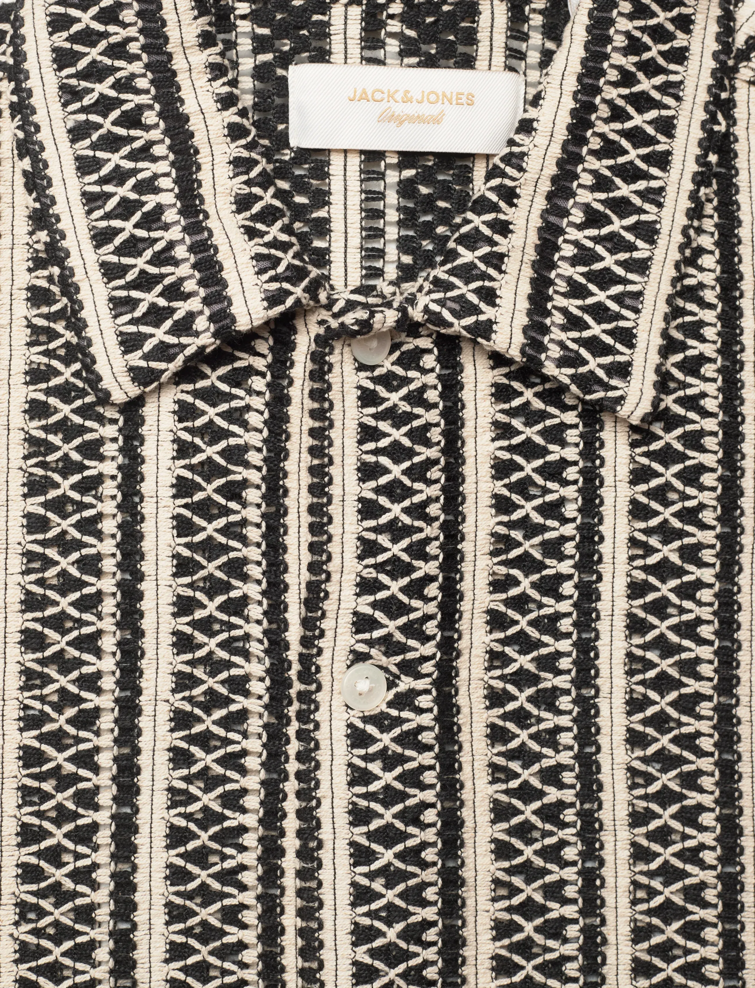 Jack & Jones - JORCOTEDAZUR BELLAGIO CROCHETSHIRT SS SN - short-sleeved shirts - black - 2