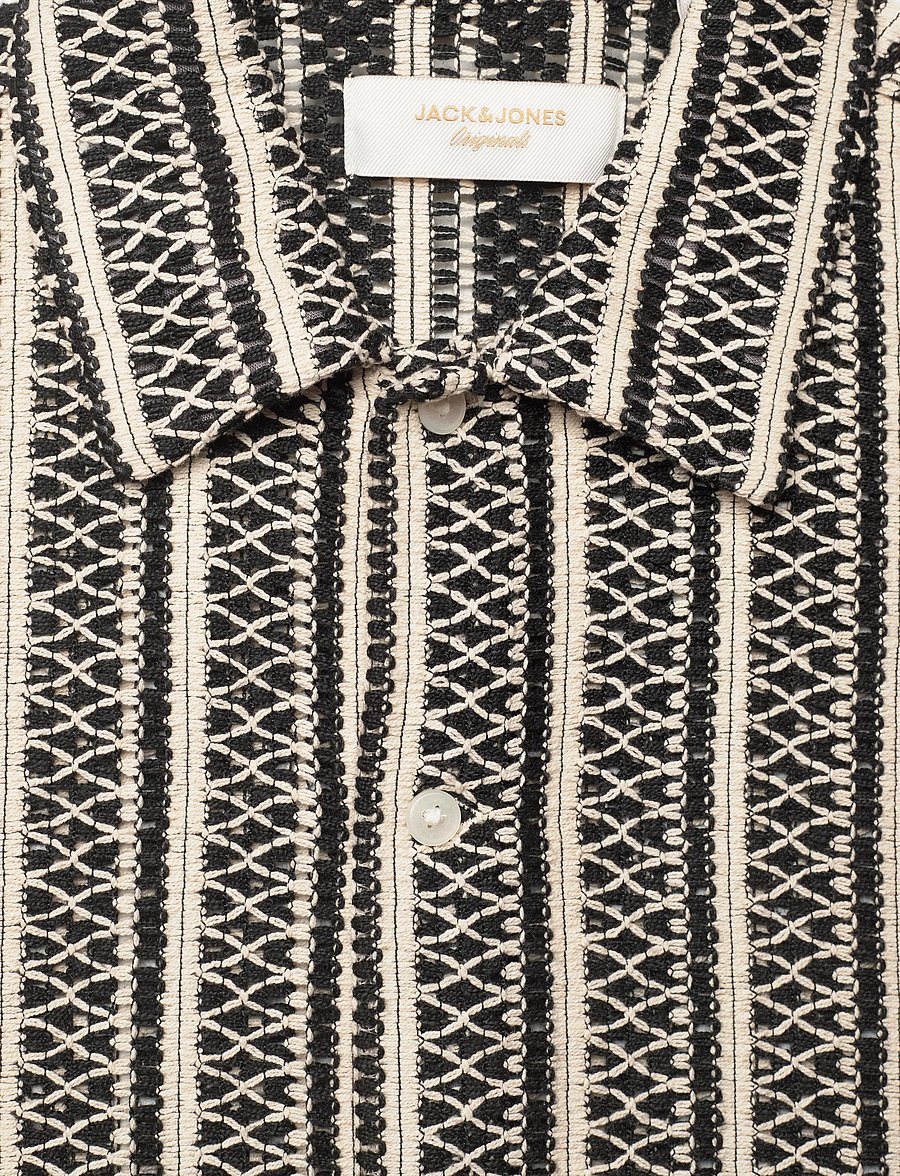 Jack & Jones - JORCOTEDAZUR BELLAGIO CROCHETSHIRT SS SN - lyhythihaiset kauluspaidat - black - 2