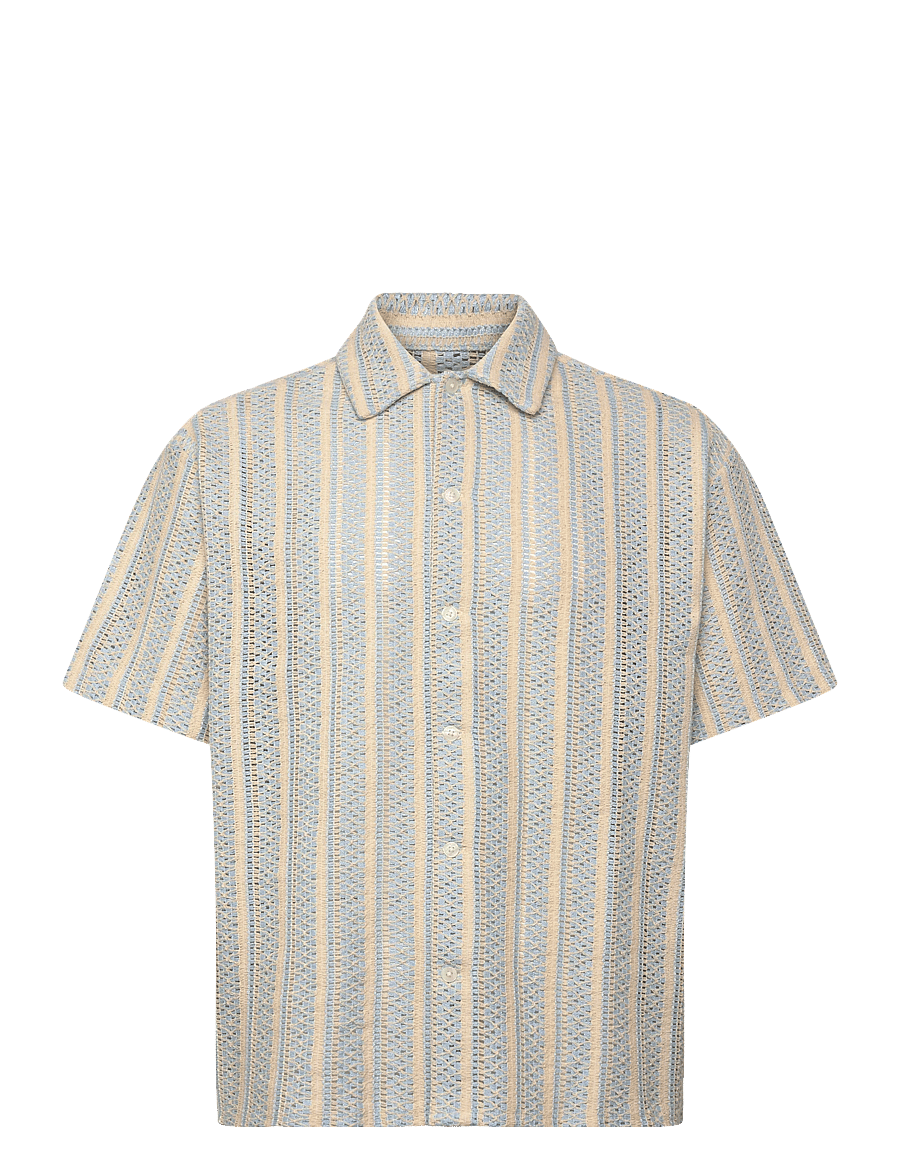 Jack & Jones - JORCOTEDAZUR BELLAGIO CROCHETSHIRT SS SN - kurzarmhemden - cashmere blue - 0