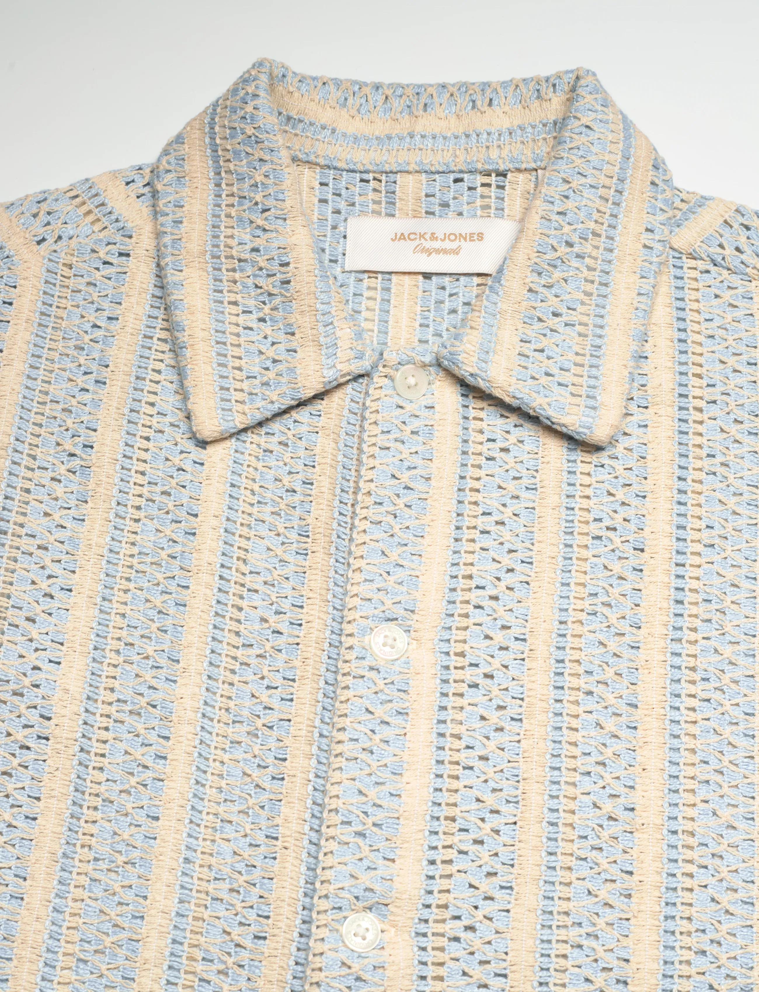 Jack & Jones - JORCOTEDAZUR BELLAGIO CROCHETSHIRT SS SN - kurzarmhemden - cashmere blue - 2