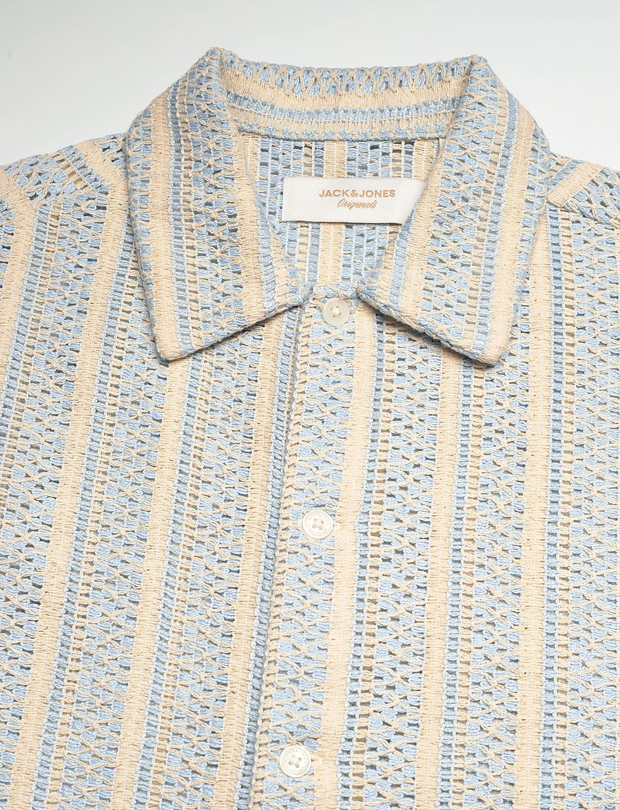 Jack & Jones - JORCOTEDAZUR BELLAGIO CROCHETSHIRT SS SN - kurzarmhemden - cashmere blue - 2