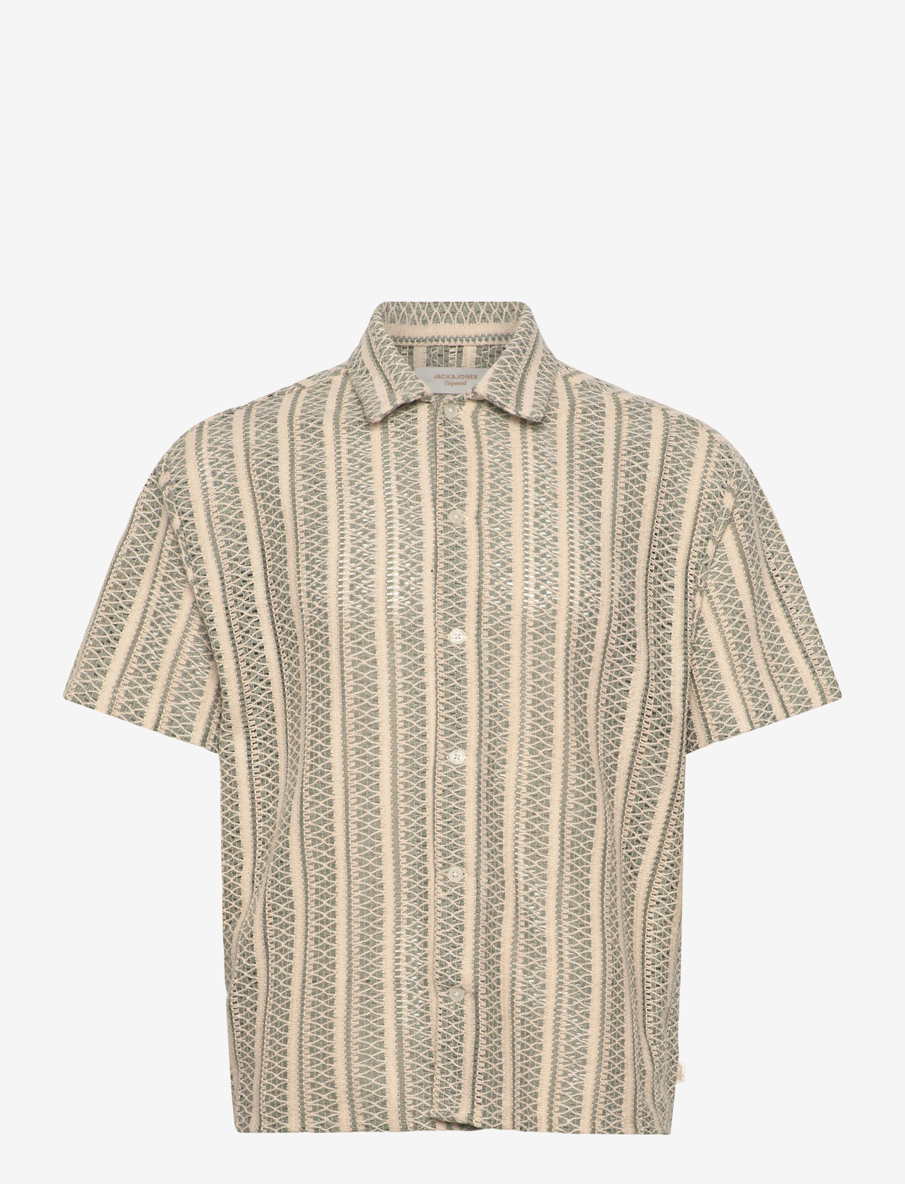 Jack & Jones - JORCOTEDAZUR BELLAGIO CROCHETSHIRT SS SN - kortærmede skjorter - seagrass - 0