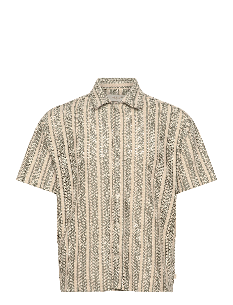Jack & Jones - JORCOTEDAZUR BELLAGIO CROCHETSHIRT SS SN - kortærmede skjorter - seagrass - 0