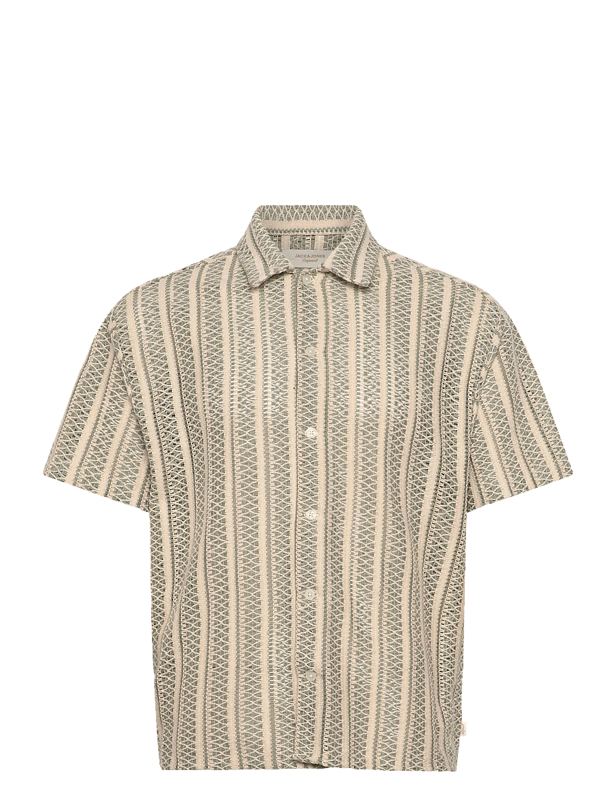 Jack & Jones - JORCOTEDAZUR BELLAGIO CROCHETSHIRT SS SN - kurzarmhemden - seagrass - 0
