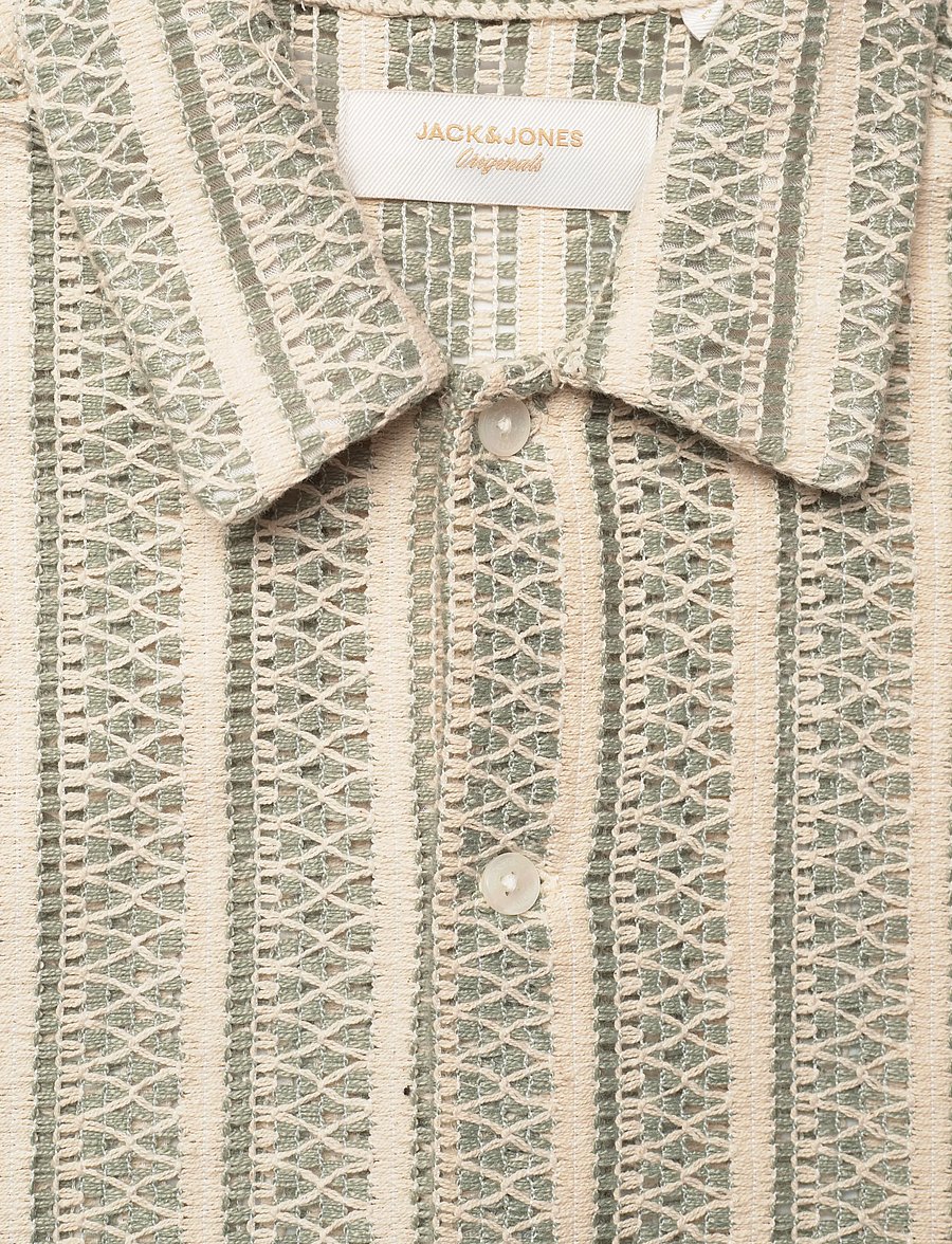 Jack & Jones - JORCOTEDAZUR BELLAGIO CROCHETSHIRT SS SN - kurzarmhemden - seagrass - 2
