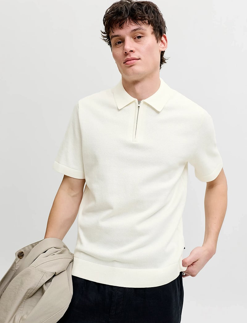 Jack & Jones - JPRBLAMILANO SPRING KNIT ZIP POLO SS SN - polostrik - cloud dancer - 5