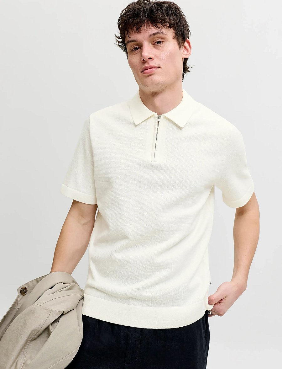 Jack & Jones - JPRBLAMILANO SPRING KNIT ZIP POLO SS SN - stickade pikéer - cloud dancer - 5