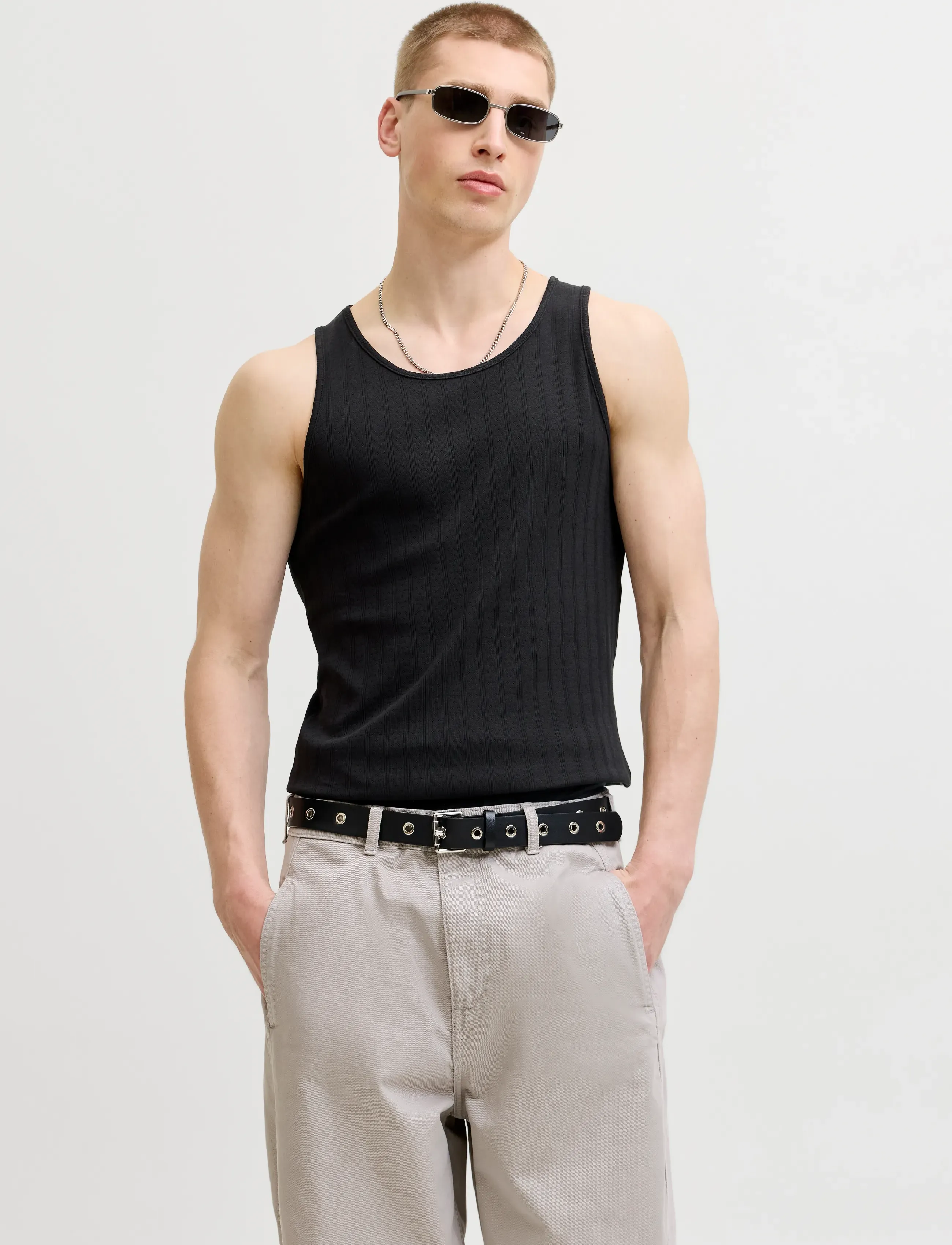 Jack & Jones JORCOTEDAZUR POINTAL TANK TOP - T-särgid - BLACK / black