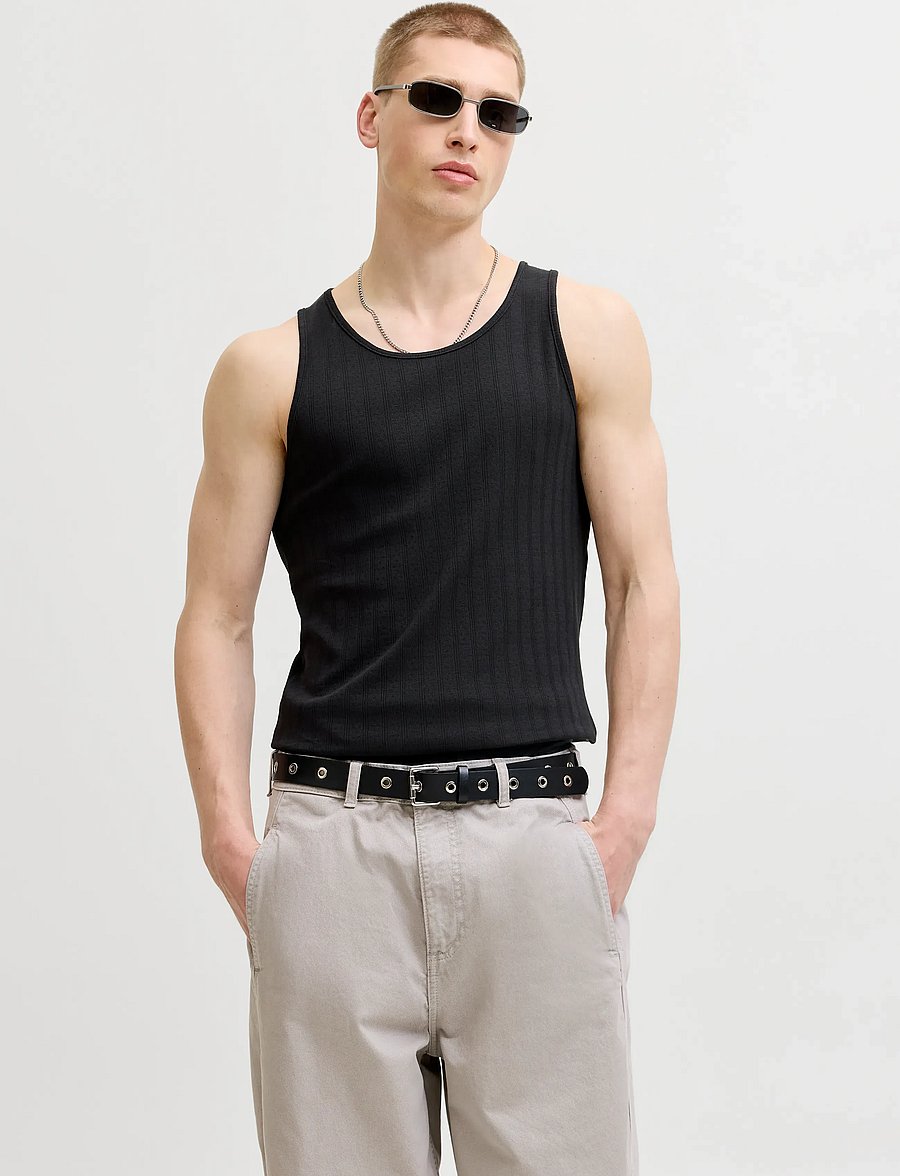 Jack & Jones - JORCOTEDAZUR POINTAL TANK TOP - linnen - black - 0