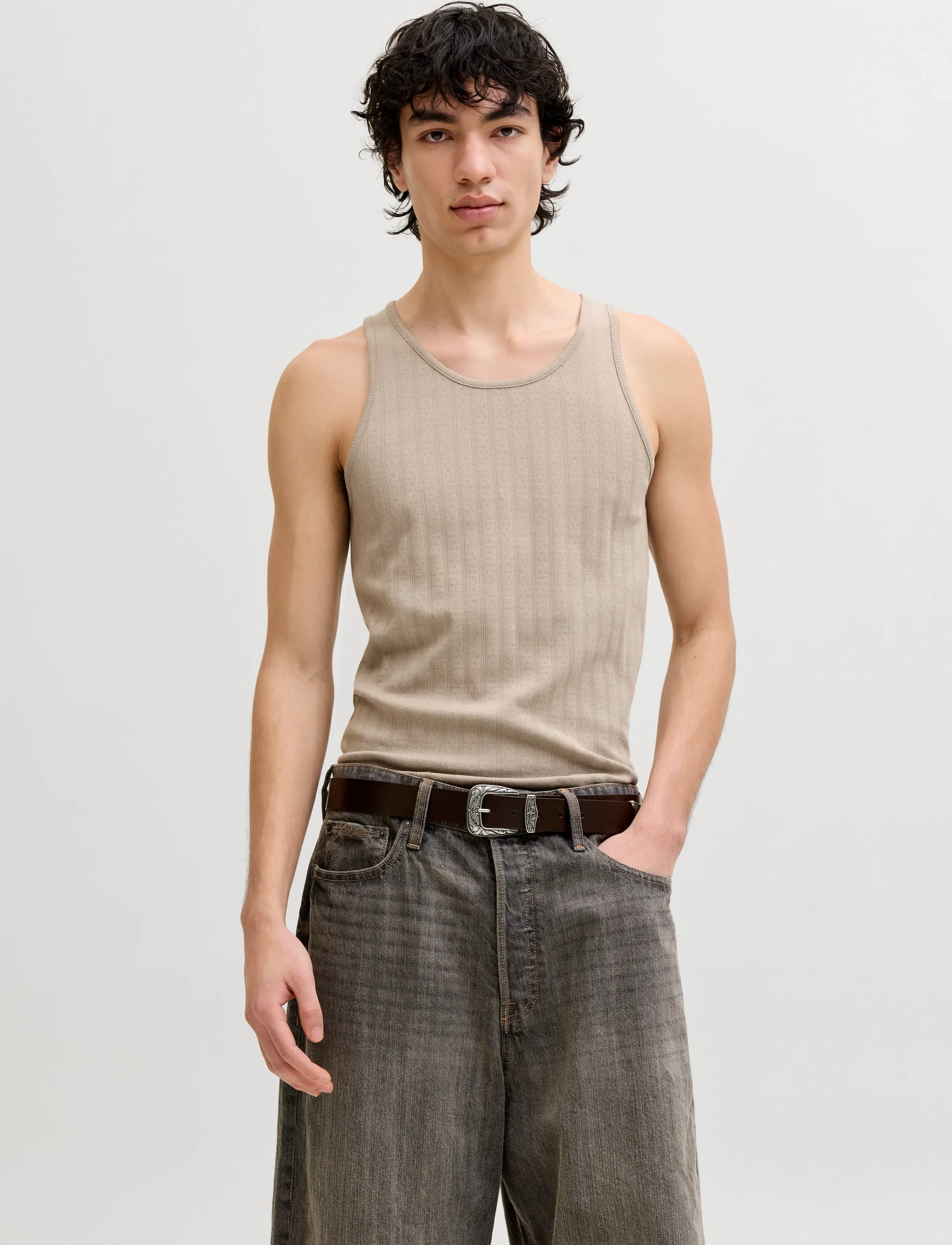 Jack & Jones JORCOTEDAZUR POINTAL TANK TOP - T-Shirts - VINTAGE KHAKI / beige