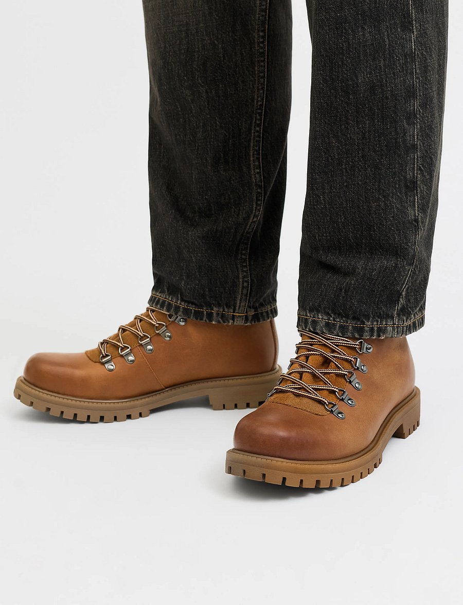 Jack & Jones - JFWDAMIAN LEATHER BOOT STYD LN - schnürstiefel - cognac - 0