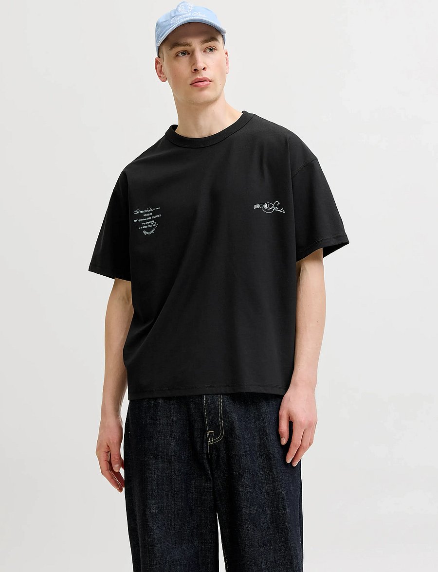 Jack & Jones - JORSANREMO TYPO TEE SS CREW NECK SN - kortærmede t-shirts - black - 0