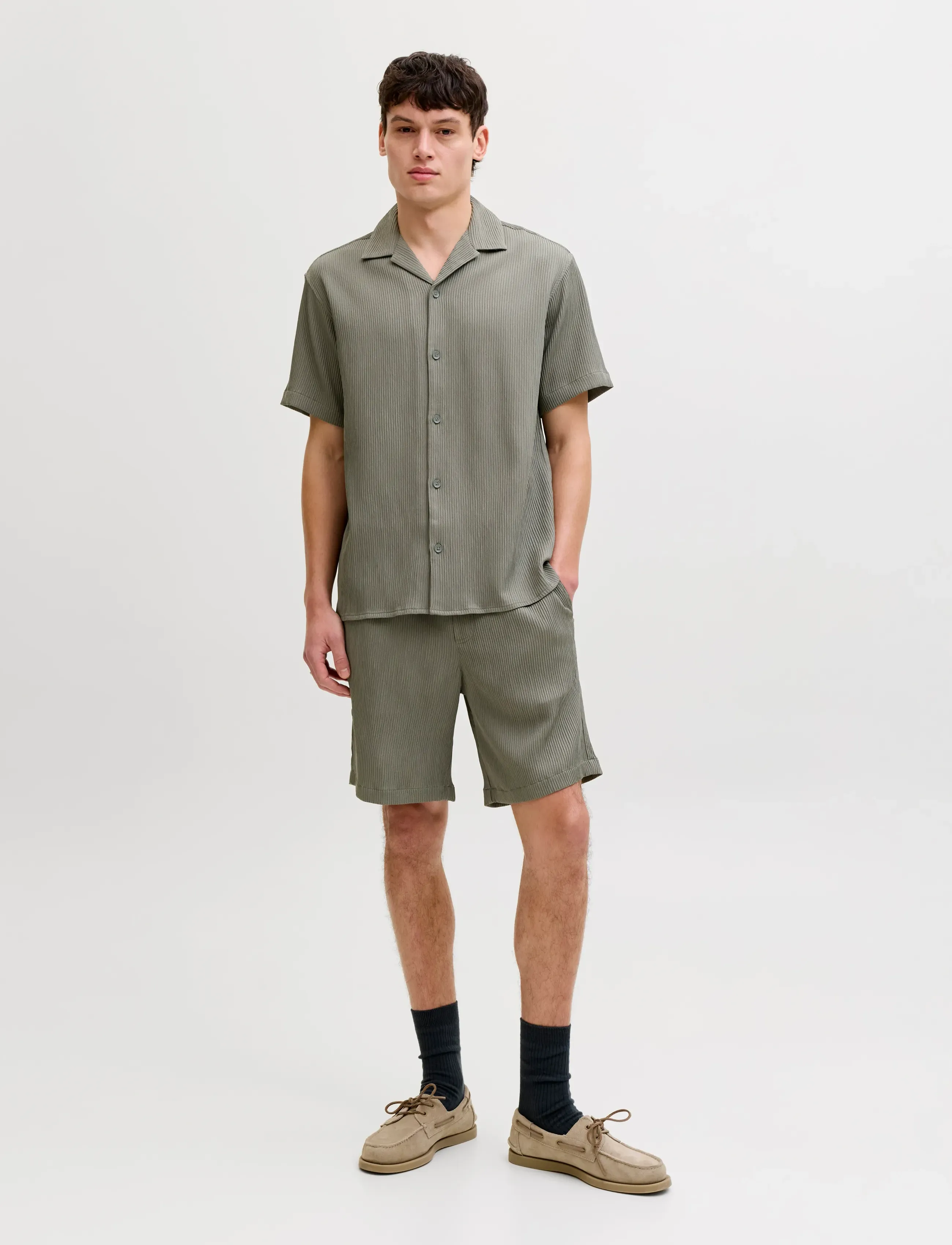 Jack & Jones Jjeharrison Resort Shirt Ss Sn Set Mp, Mænd, Ribbet Resort Sæt, Kakigrøn, Str: M
