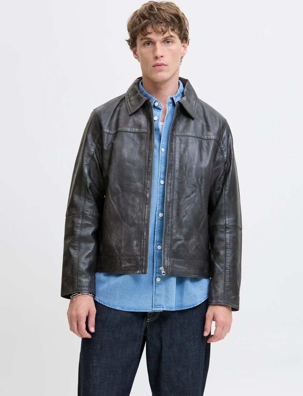 Jack & Jones - JORCLEAN LEATHER JACKET STYD AW25 - sügisjakid - anthracite - 0