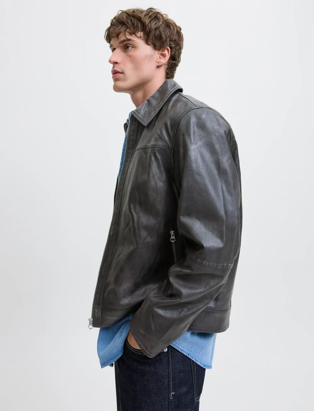 Jack & Jones - JORCLEAN LEATHER JACKET STYD AW25 - sügisjakid - anthracite - 5