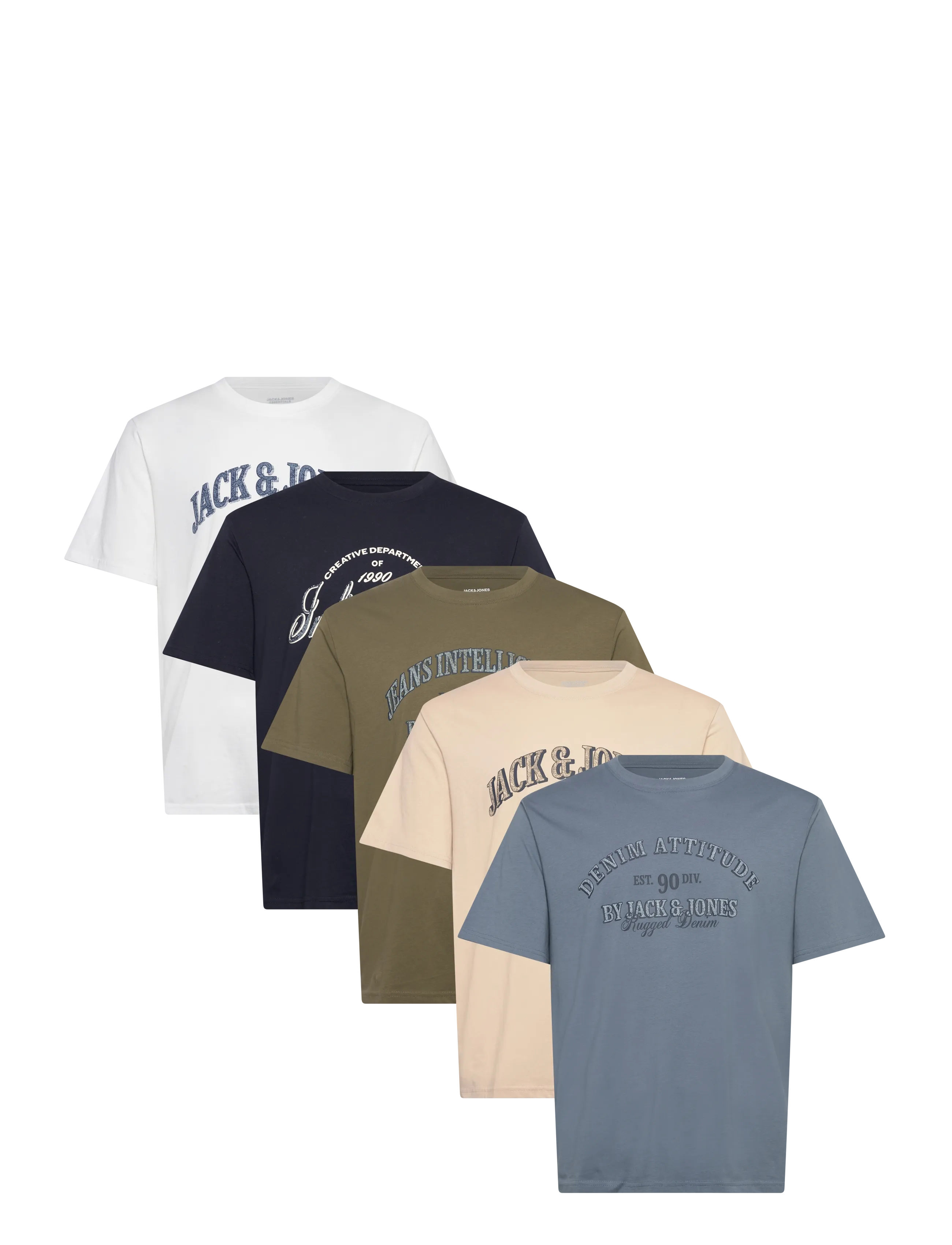 Jack & Jones JJEDENVER GRAPHIC TEE SS O-NECK 5PK MP - T-shirts - CLOUD DANCER / white