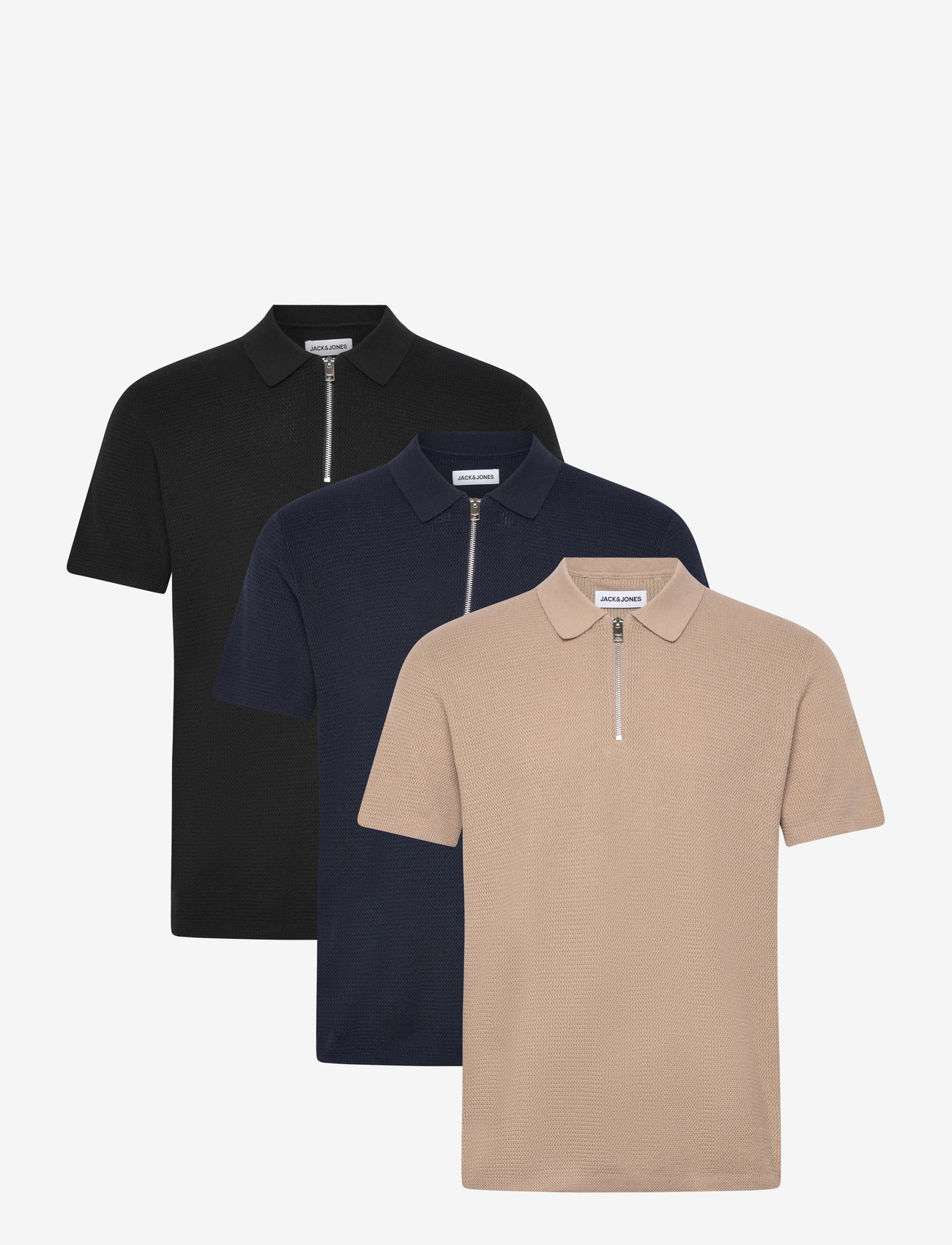 Jack & Jones - JJMAX KNIT ZIP POLO SS 3PK MP - stickade pikéer - black - 0