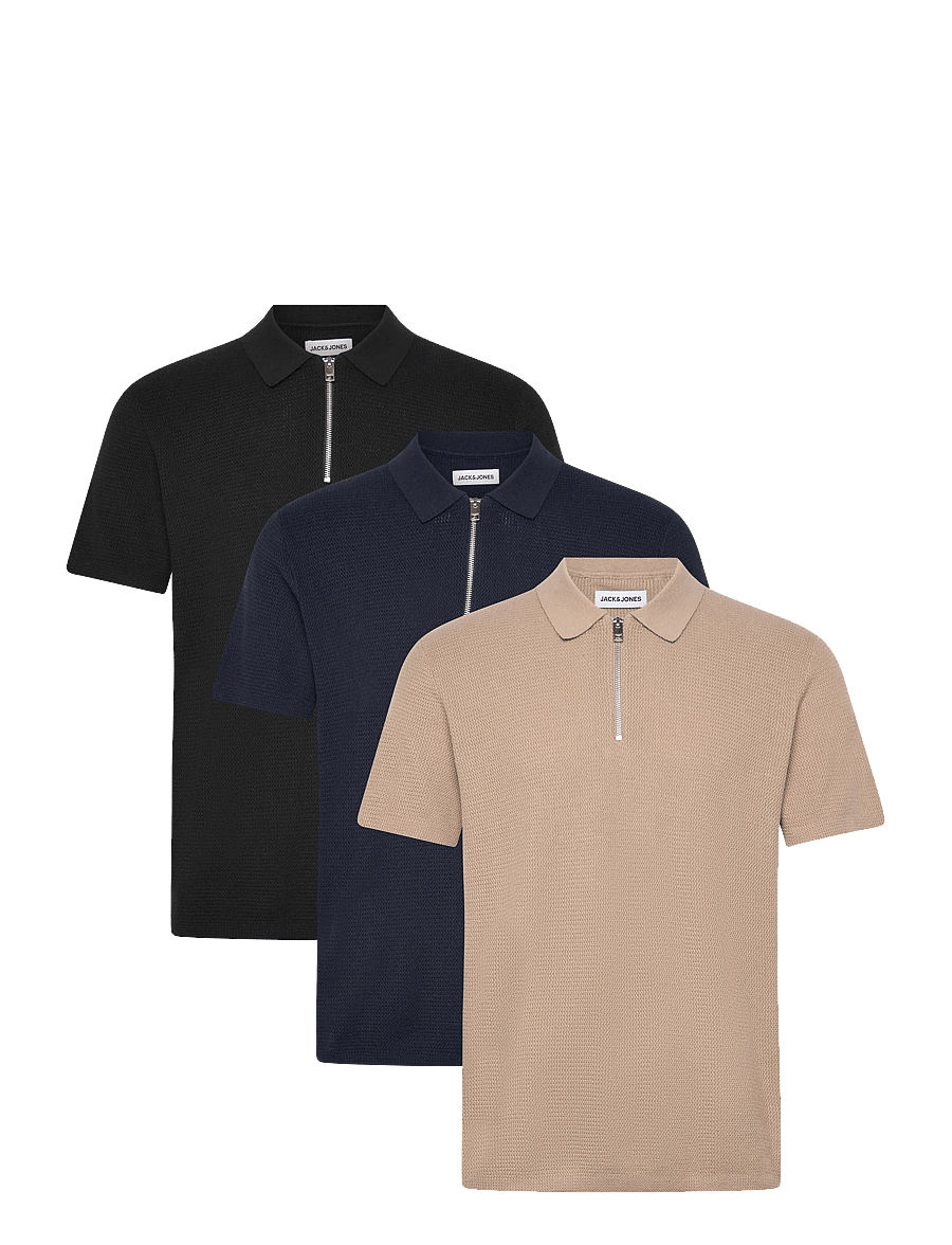 Jack & Jones - JJMAX KNIT ZIP POLO SS 3PK MP - polos en tricot - black - 0