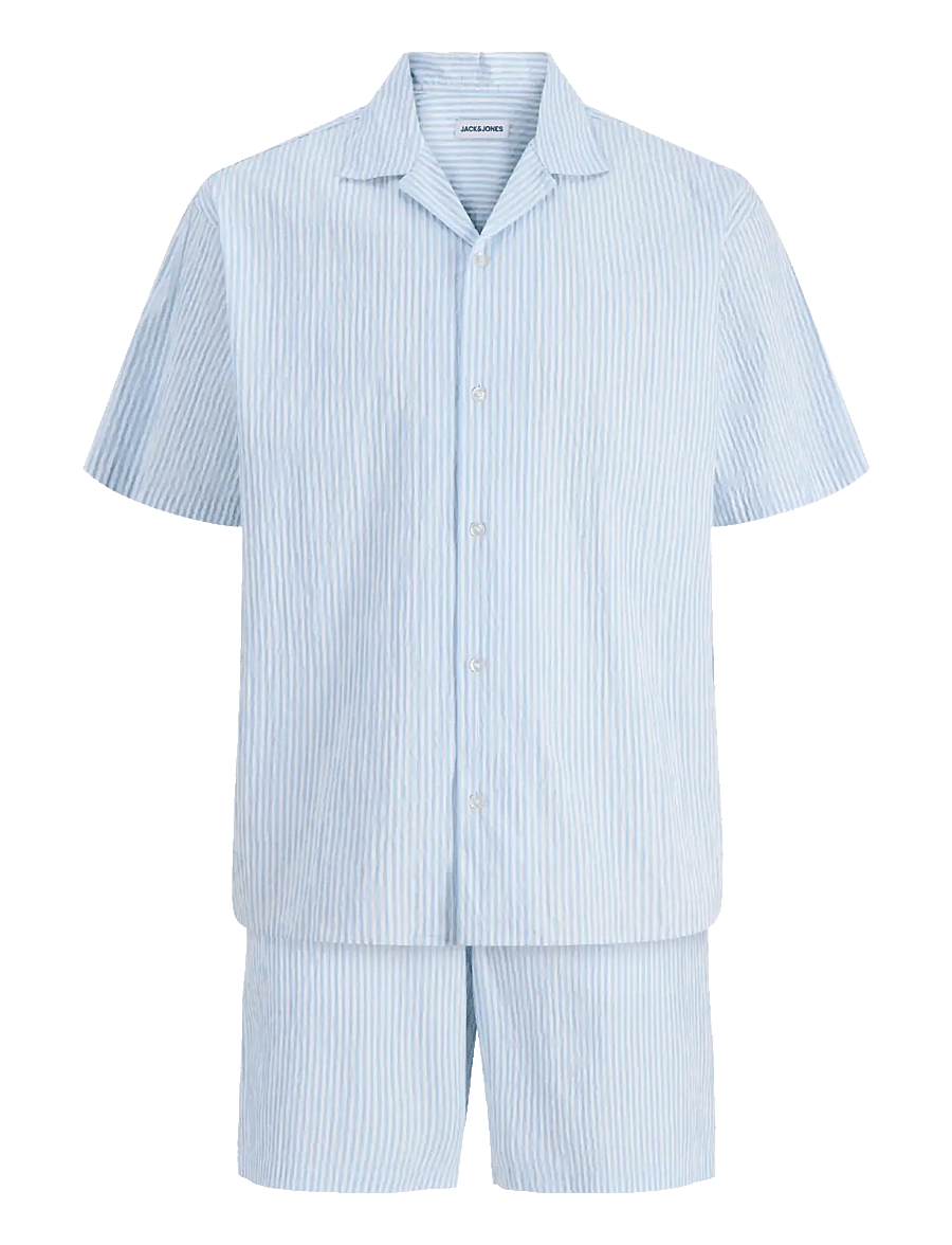 Jack & Jones - JJMILO SEERSUCKER RESORT SHIRT SS SET MP - triibulised särgid - cashmere blue - 1