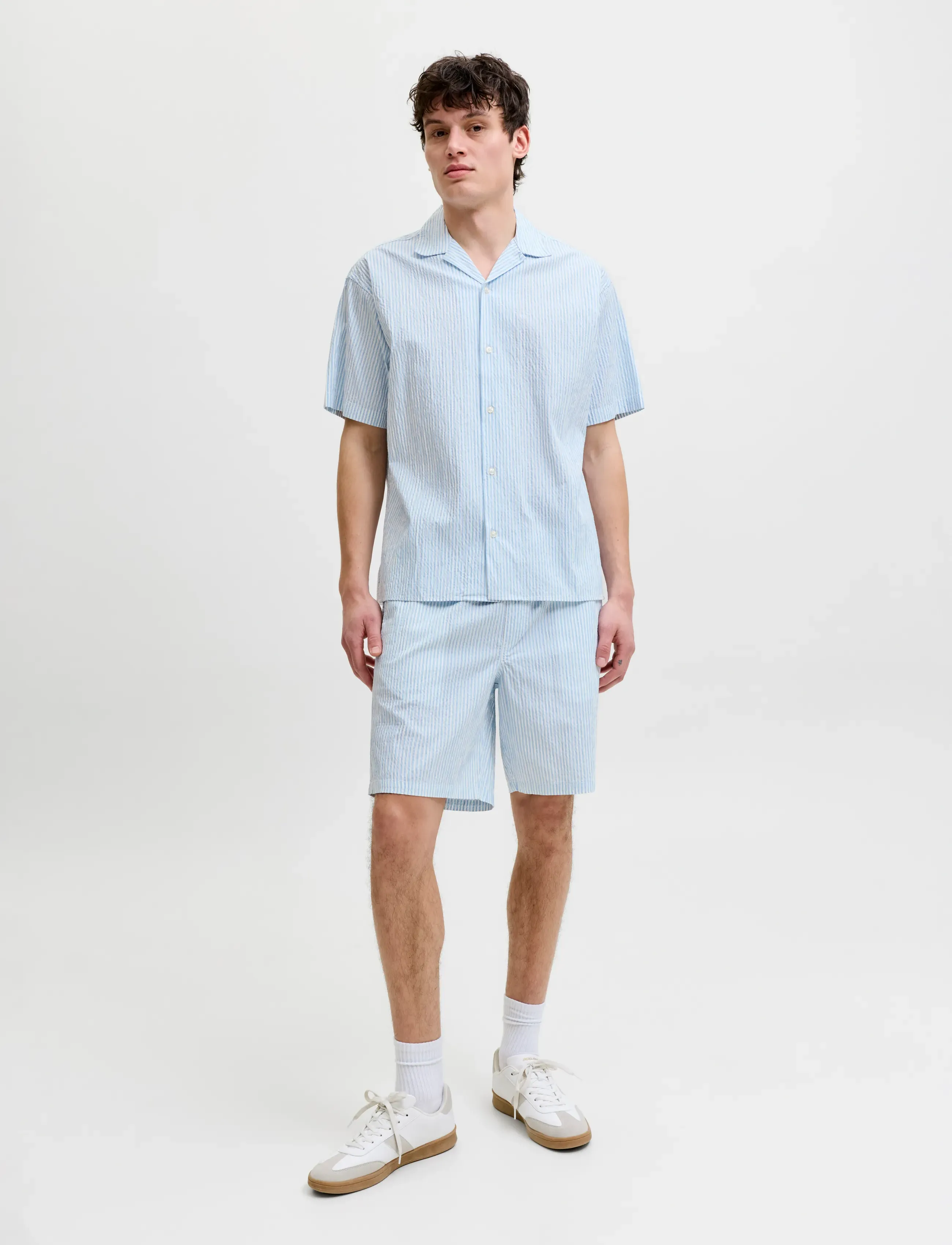 Jack & Jones Jjmilo Seersucker Resort Shirt Ss Set Mp, XL, Blue, Shirts > Striped Shirts, Herre