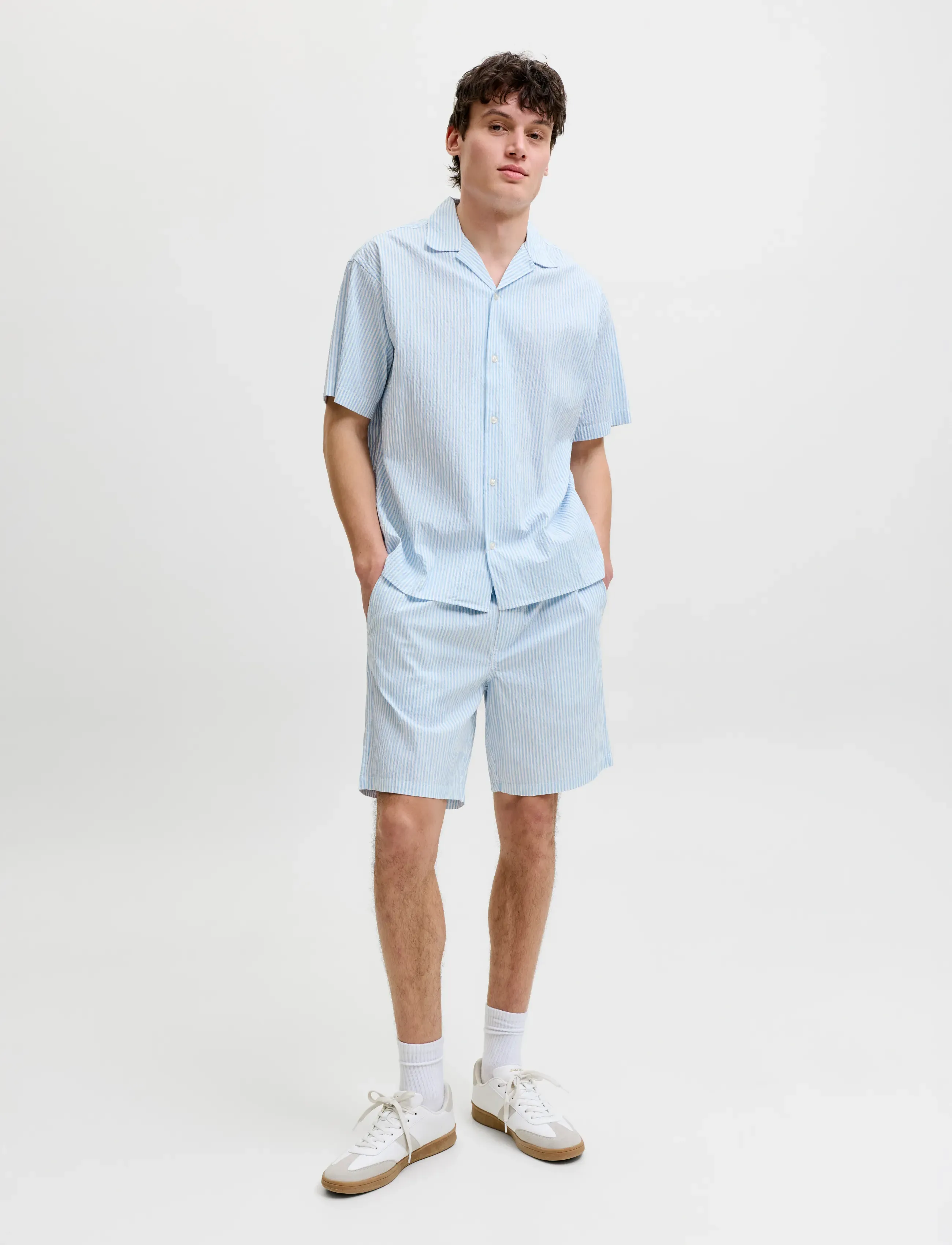Jack & Jones - JJMILO SEERSUCKER RESORT SHIRT SS SET MP - triibulised särgid - cashmere blue - 3