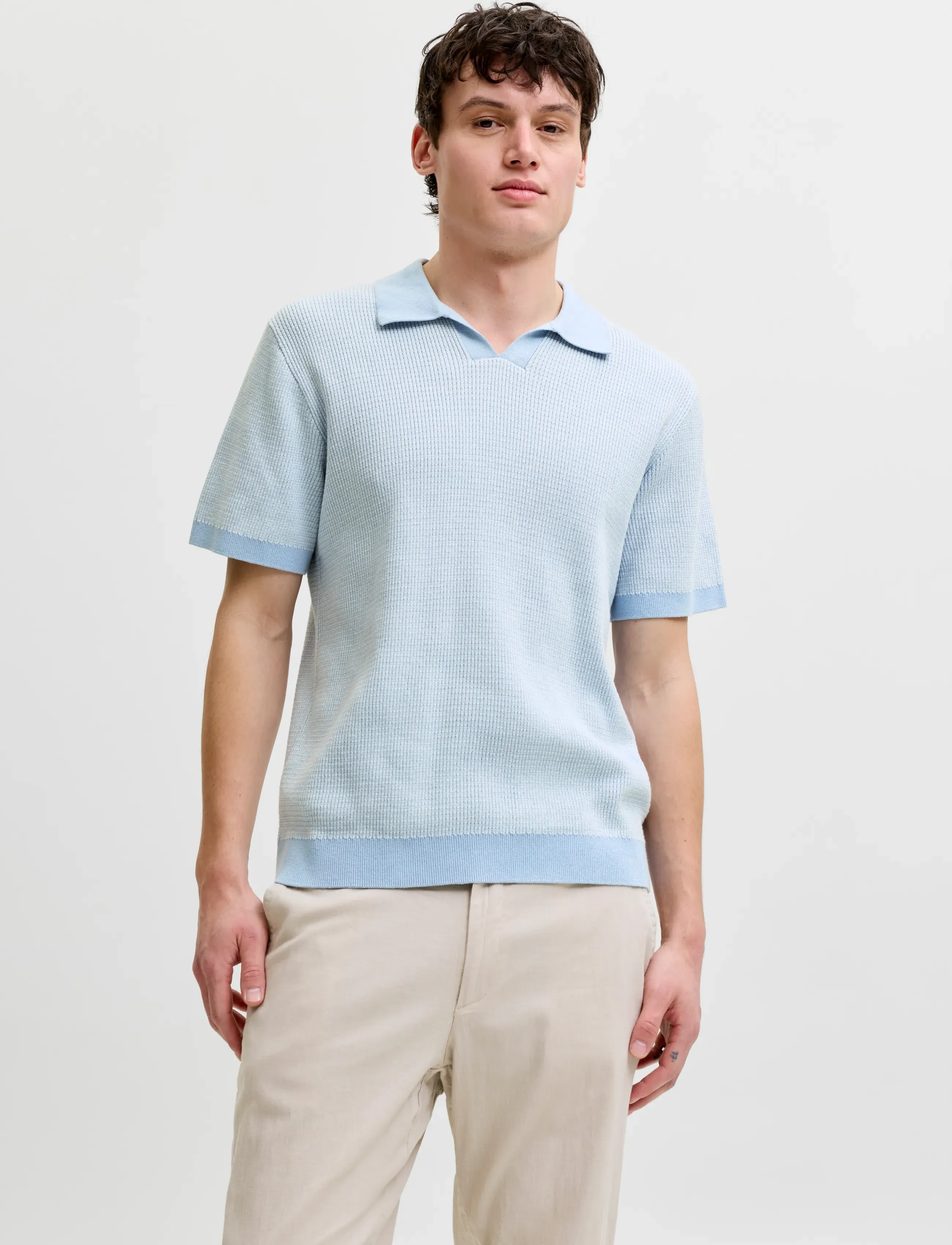 Jack & Jones Jprblahudson Knit Split Neck Ss Sn, Mænd, Strikket Split Hals Poloshirt, Blå, Str: M