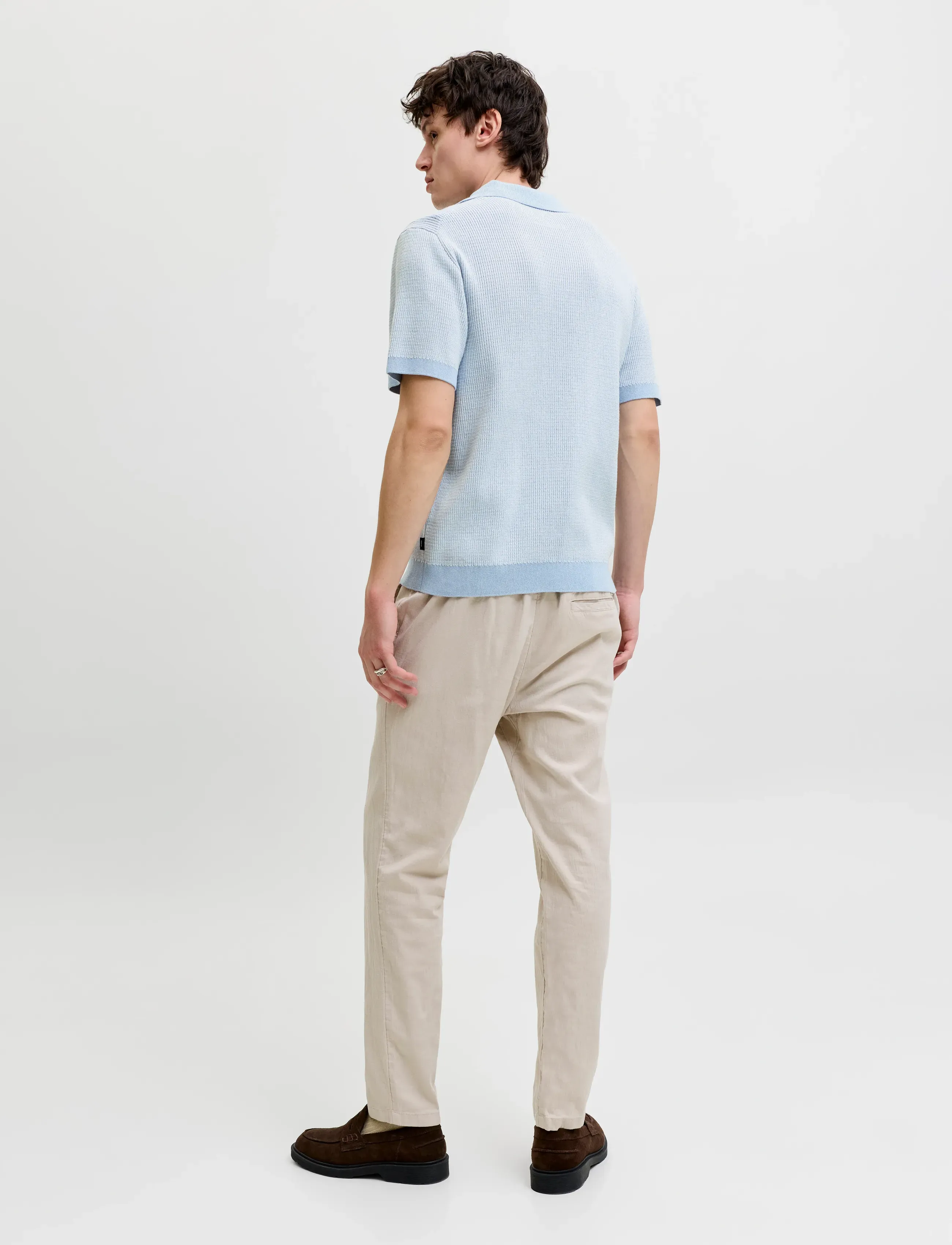 Jack & Jones - JPRBLAHUDSON KNIT SPLIT NECK SS SN - kootud polosärgid - chambray blue - 3