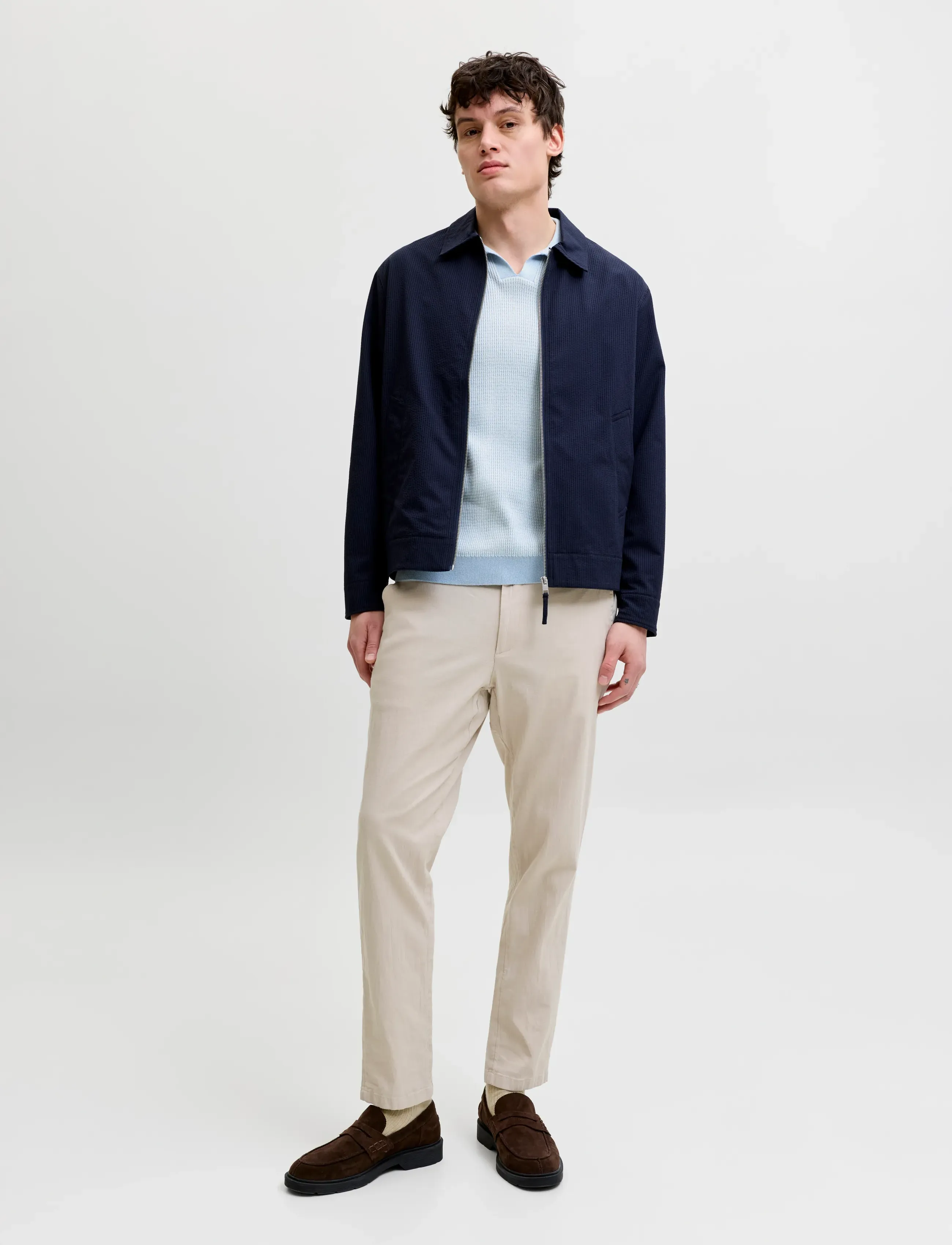 Jack & Jones - JPRBLAHUDSON KNIT SPLIT NECK SS SN - kootud polosärgid - chambray blue - 4
