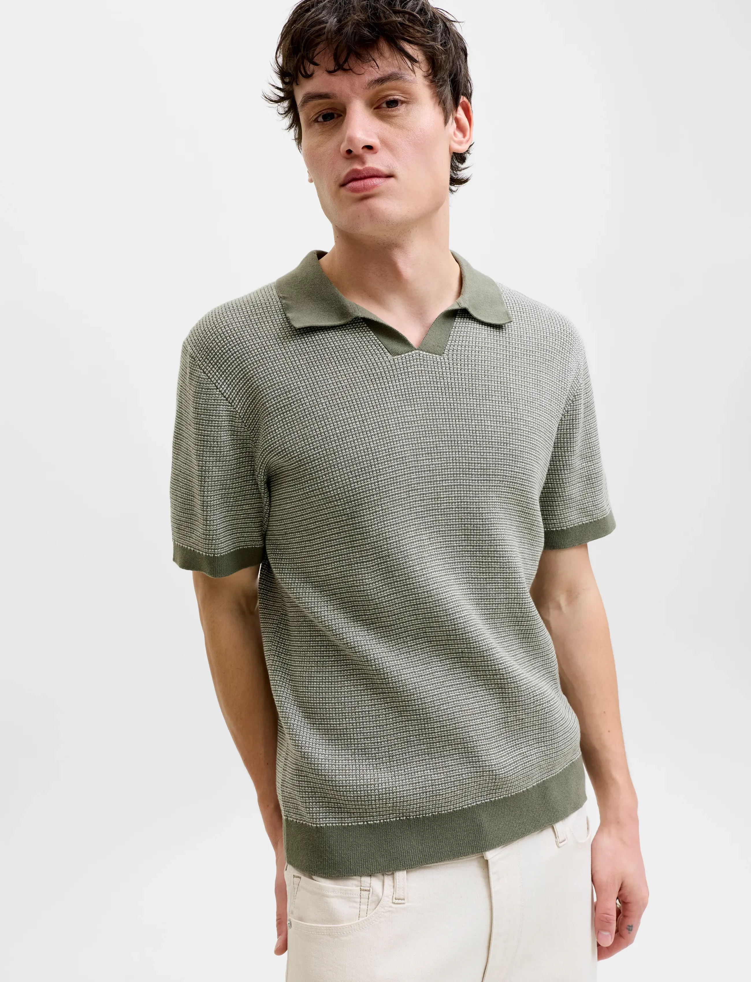 Jack & Jones - JPRBLAHUDSON KNIT SPLIT NECK SS SN - män - smokey olive - 5