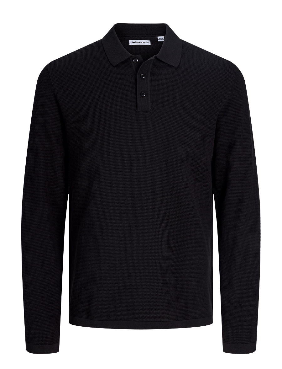 Jack & Jones - JJEAUSTIN KNIT LS POLO SN - pikkade varrukatega kootud polod - black - 1