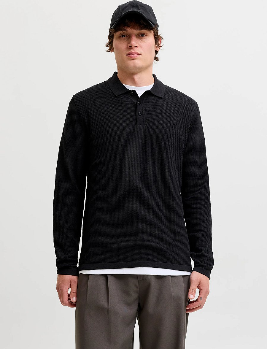 Jack & Jones - JJEAUSTIN KNIT LS POLO SN - pikkade varrukatega kootud polod - black - 0