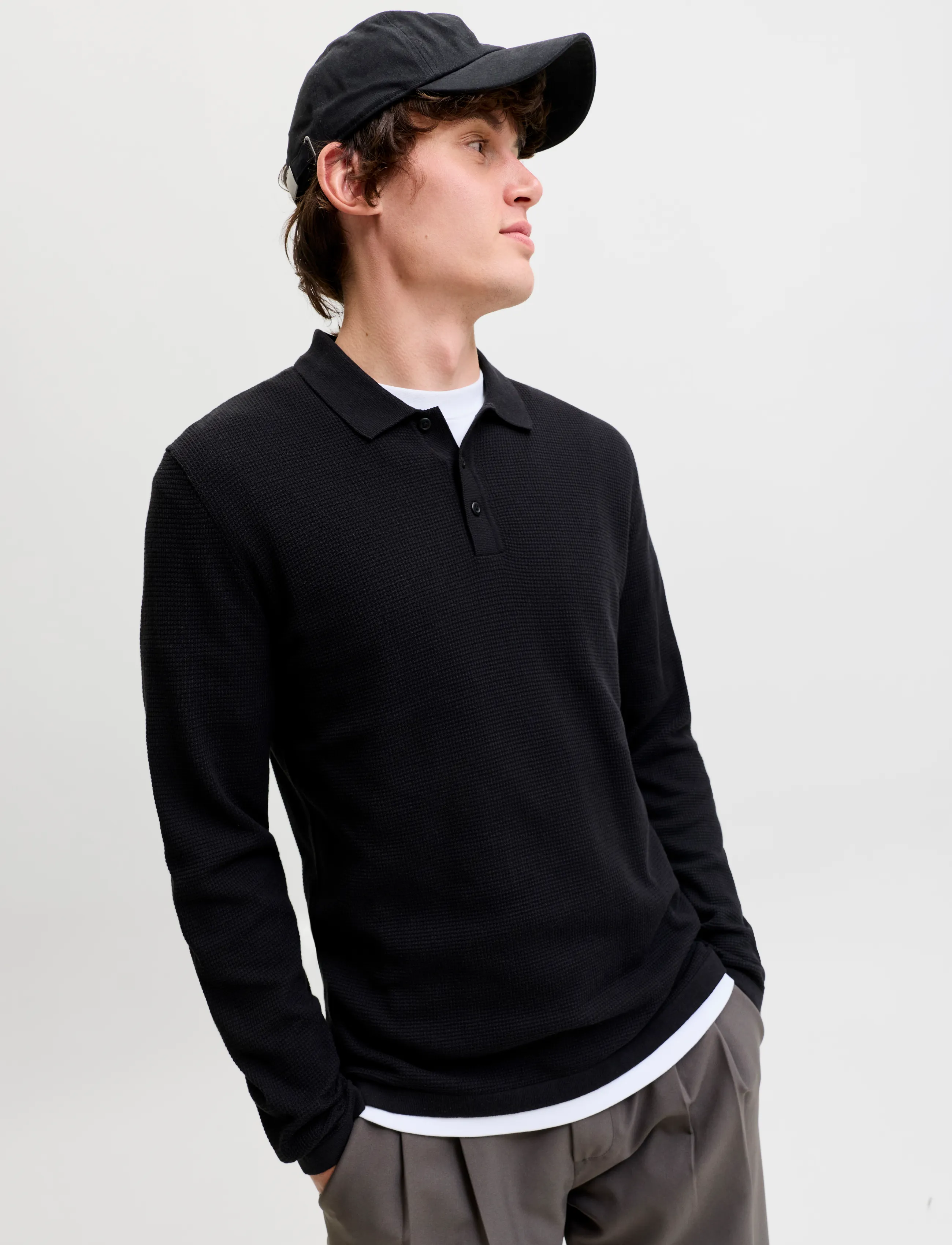 Jack & Jones - JJEAUSTIN KNIT LS POLO SN - pikkade varrukatega kootud polod - black - 5