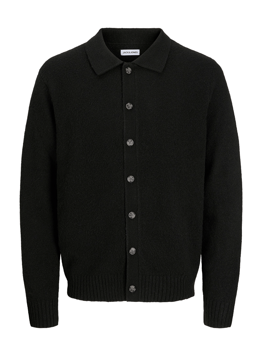Jack & Jones - JJESOHO OLLIE KNIT POLO CARDIGAN - kardiganid - black - 0