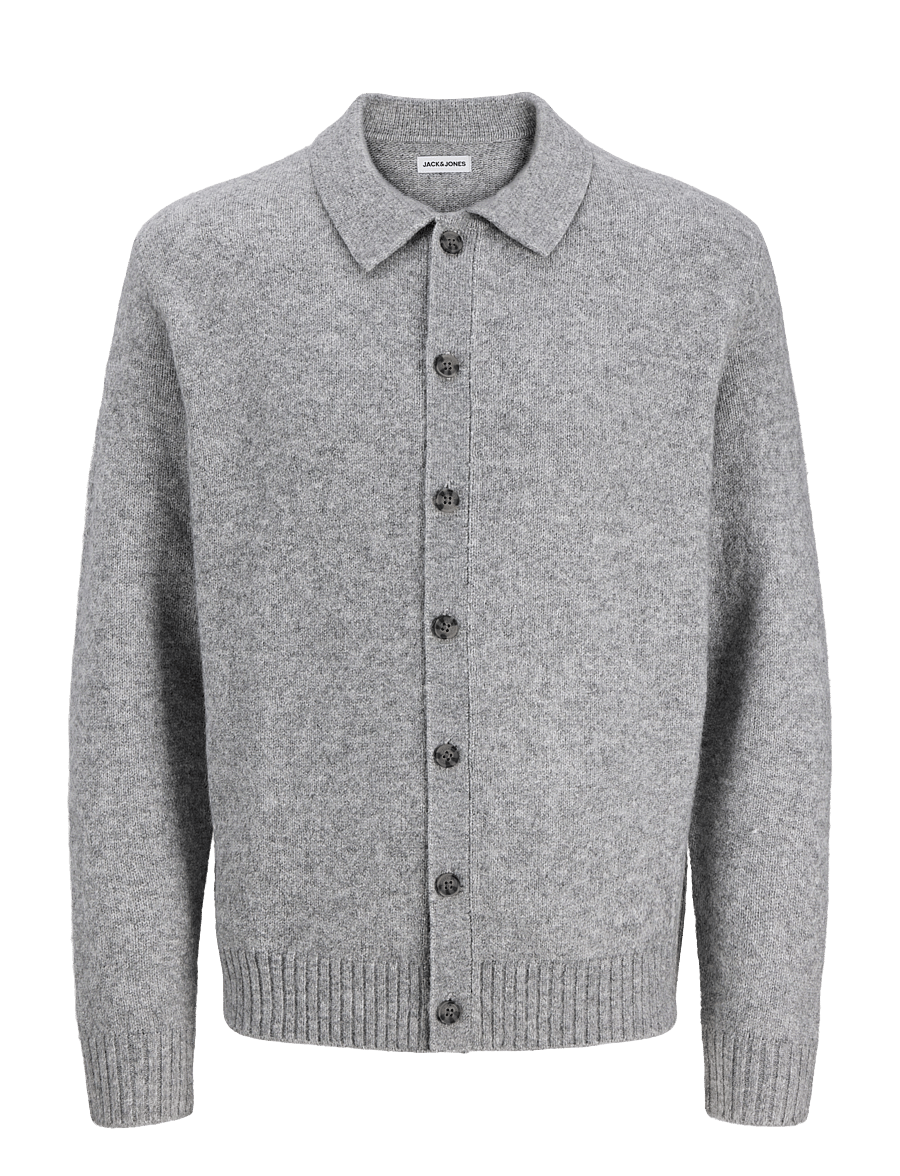 Jack & Jones - JJESOHO OLLIE KNIT POLO CARDIGAN - kardiganid - light grey melange - 1