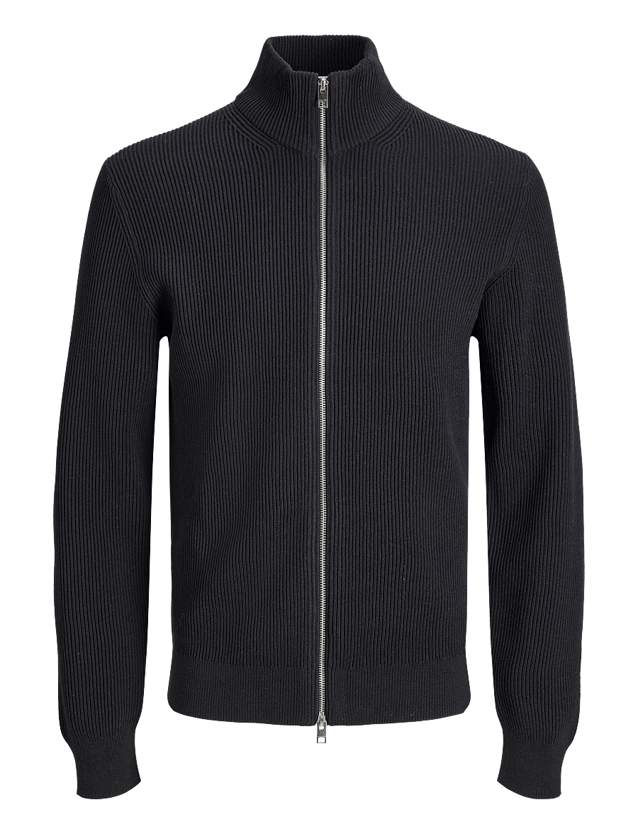 Jack & Jones - JJEPERFECT RIB KNIT FULL ZIP CARDIGAN SN - black - 0