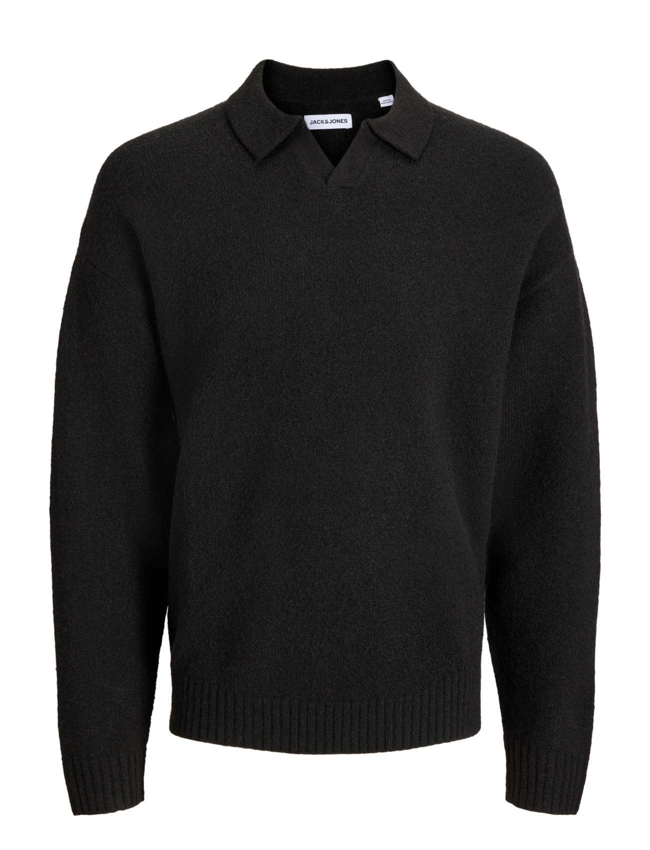 Jack & Jones JJESOHO OLLIE KNIT SPLIT NECK SN - Poloer - BLACK / black