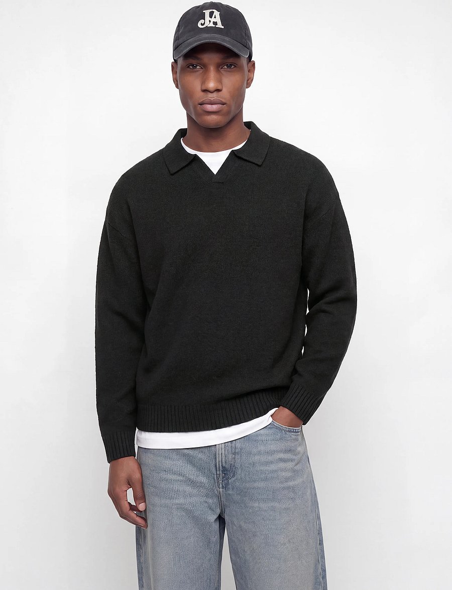 Jack & Jones - JJESOHO OLLIE KNIT SPLIT NECK SN - poloer i strik med lange ærmer - black - 0