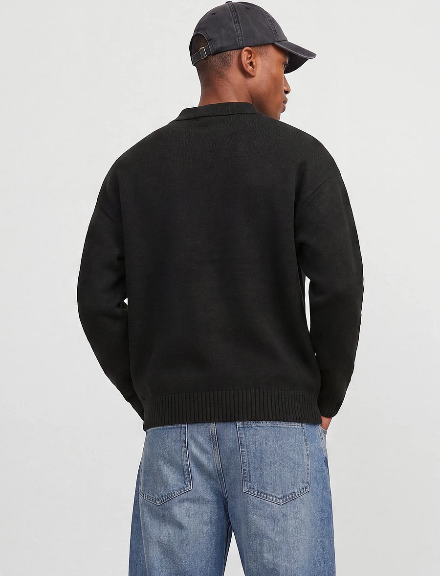 Jack & Jones - JJESOHO OLLIE KNIT SPLIT NECK SN - poloer i strik med lange ærmer - black - 2