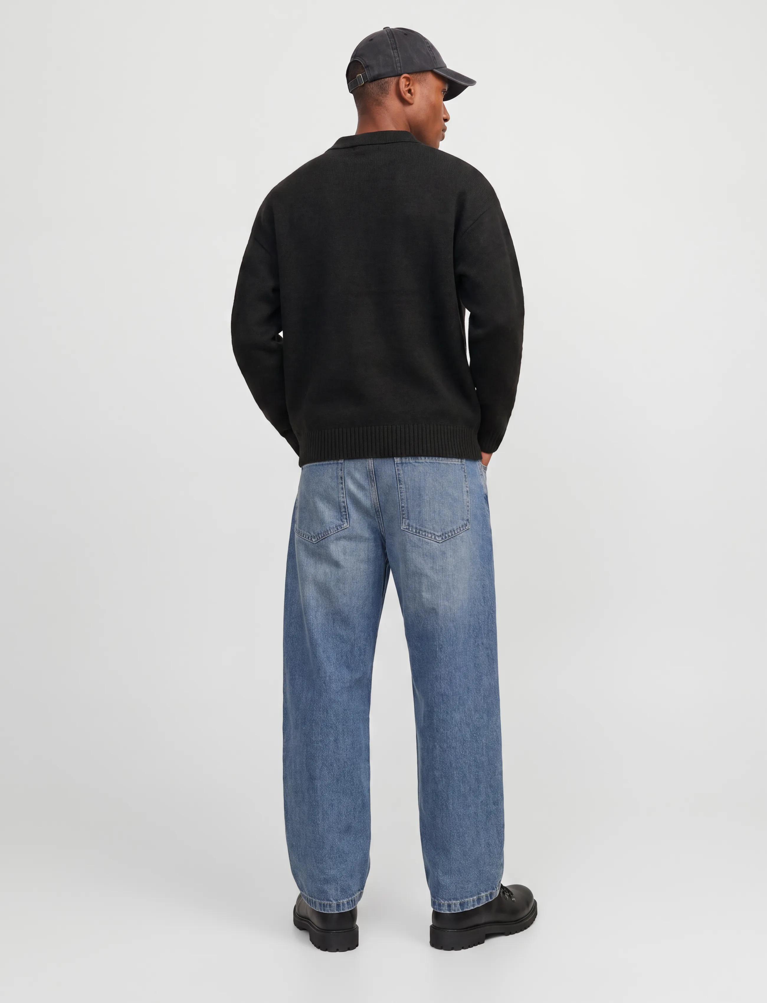 Jack & Jones - JJESOHO OLLIE KNIT SPLIT NECK SN - poloer i strik med lange ærmer - black - 4