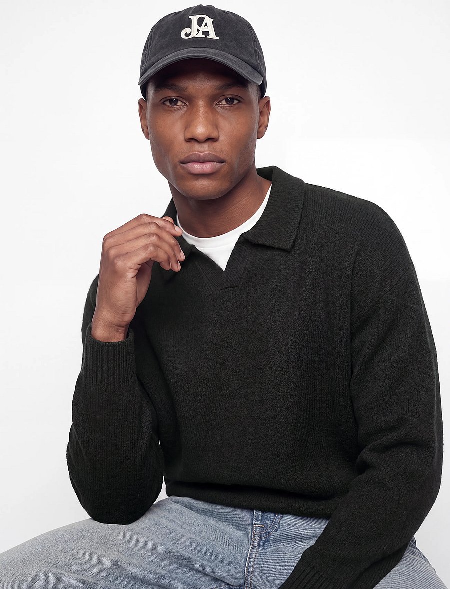 Jack & Jones - JJESOHO OLLIE KNIT SPLIT NECK SN - poloer i strik med lange ærmer - black - 5
