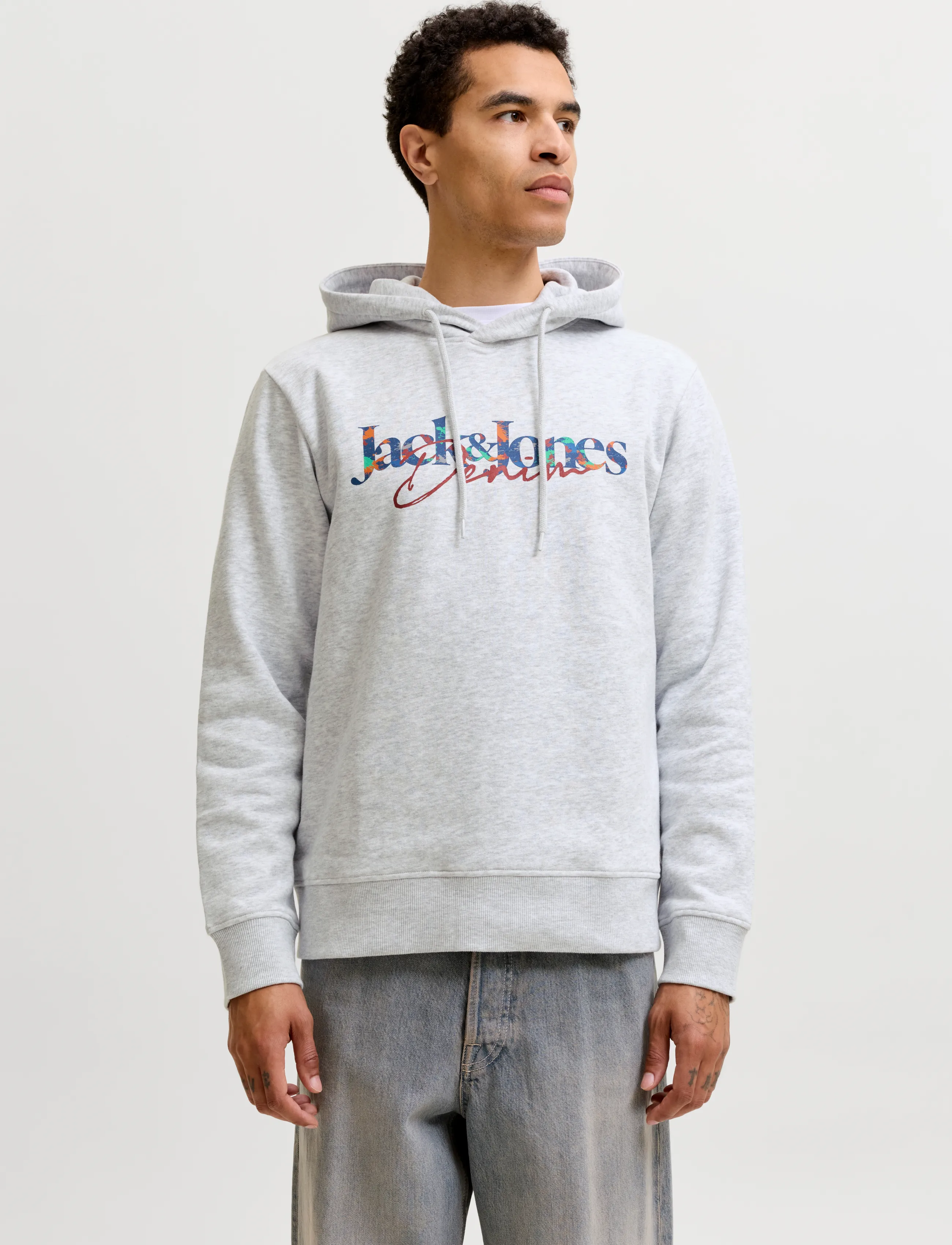 Jack & Jones JJTOM SWEAT HOOD - Sweatshirts - WHITE MELANGE / grey