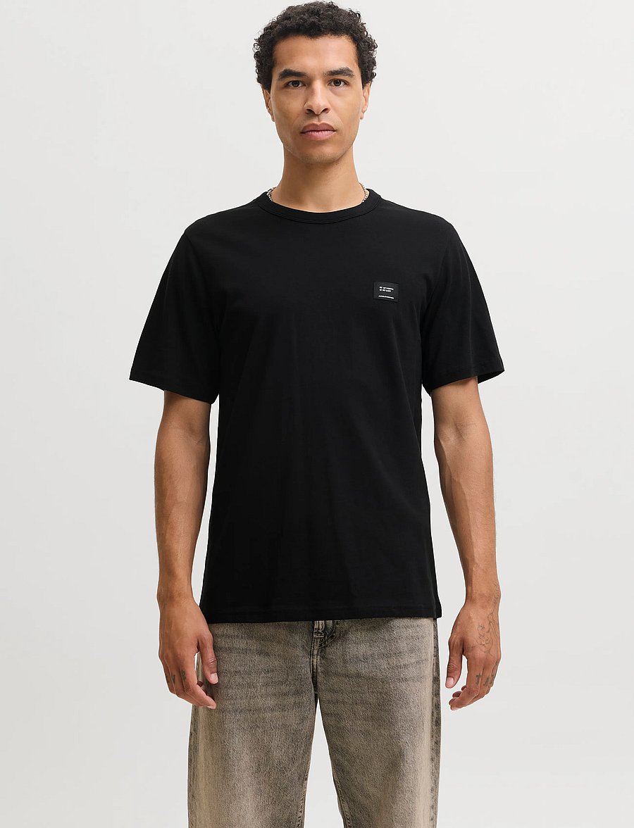 Jack & Jones - JJCLEVELAND TEE SS CREW NECK SN - kurzärmelige t-shirts - black - 0
