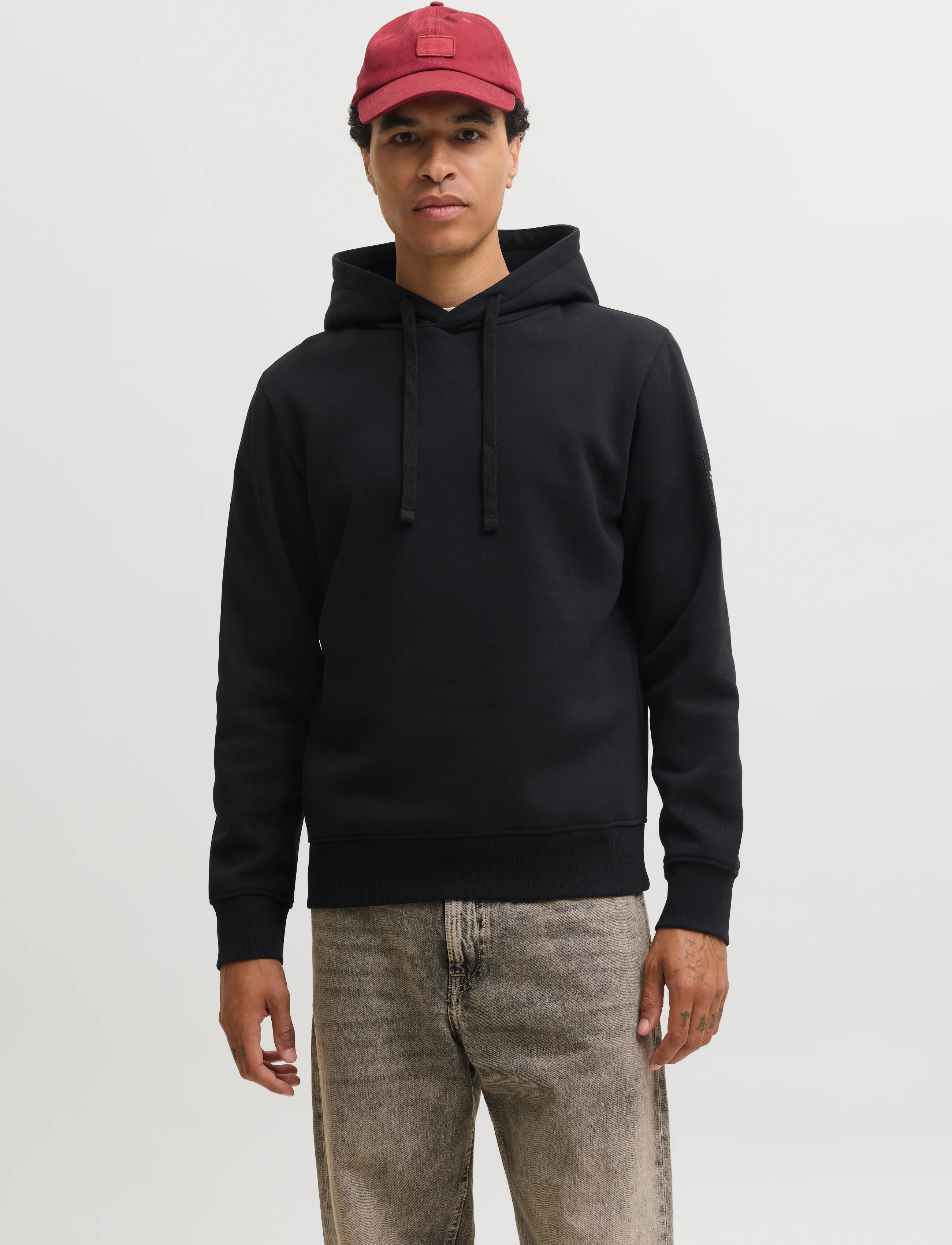 Jack & Jones JJCLEVELAND SWEAT HOOD SN - Looks for less - BLACK / black