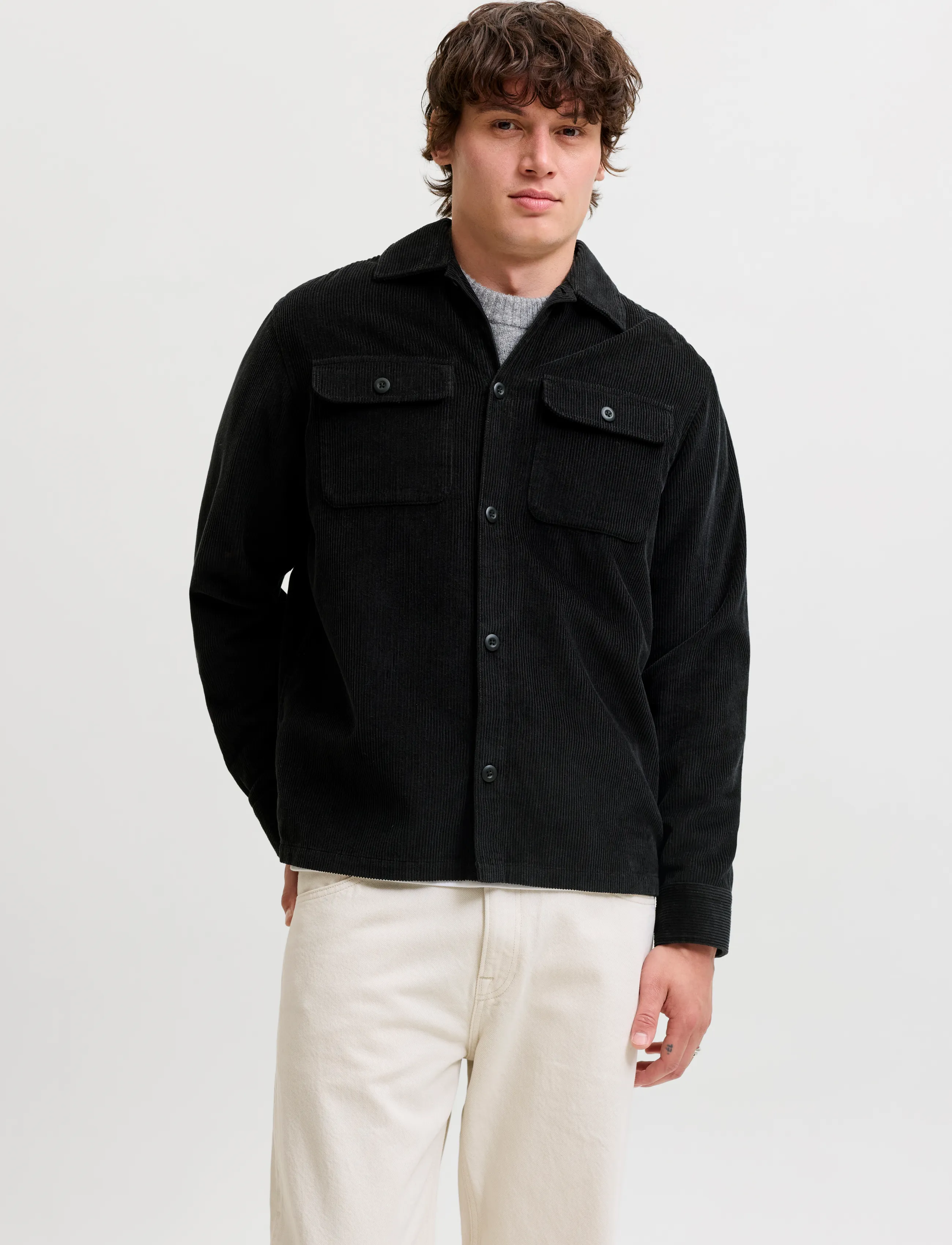 Jack & Jones JJEREGENT CORD OVERSHIRT LS SN - Cordhemden - BLACK / black
