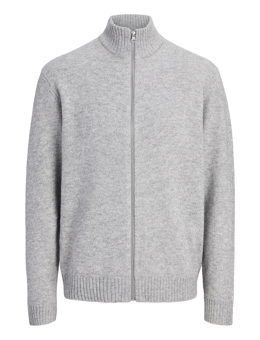 Jack & Jones - JJSOHO OLLIE KNIT HIGH NECK ZIP CAR SN - lukuga džemprid - light grey melange - 0