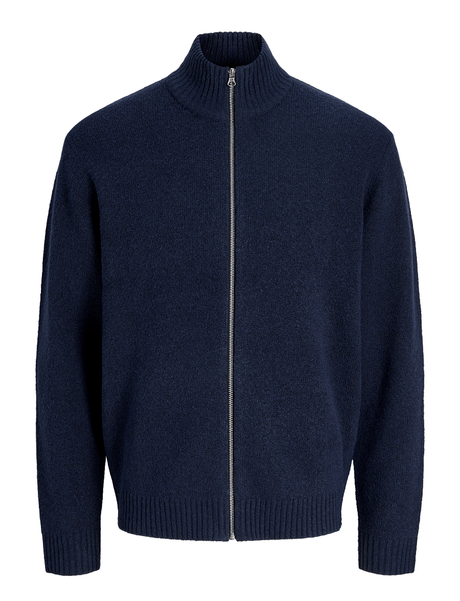 Jack & Jones - JJSOHO OLLIE KNIT HIGH NECK ZIP CAR SN - pullover mit durchgehendem reißverschluss - navy blazer - 0