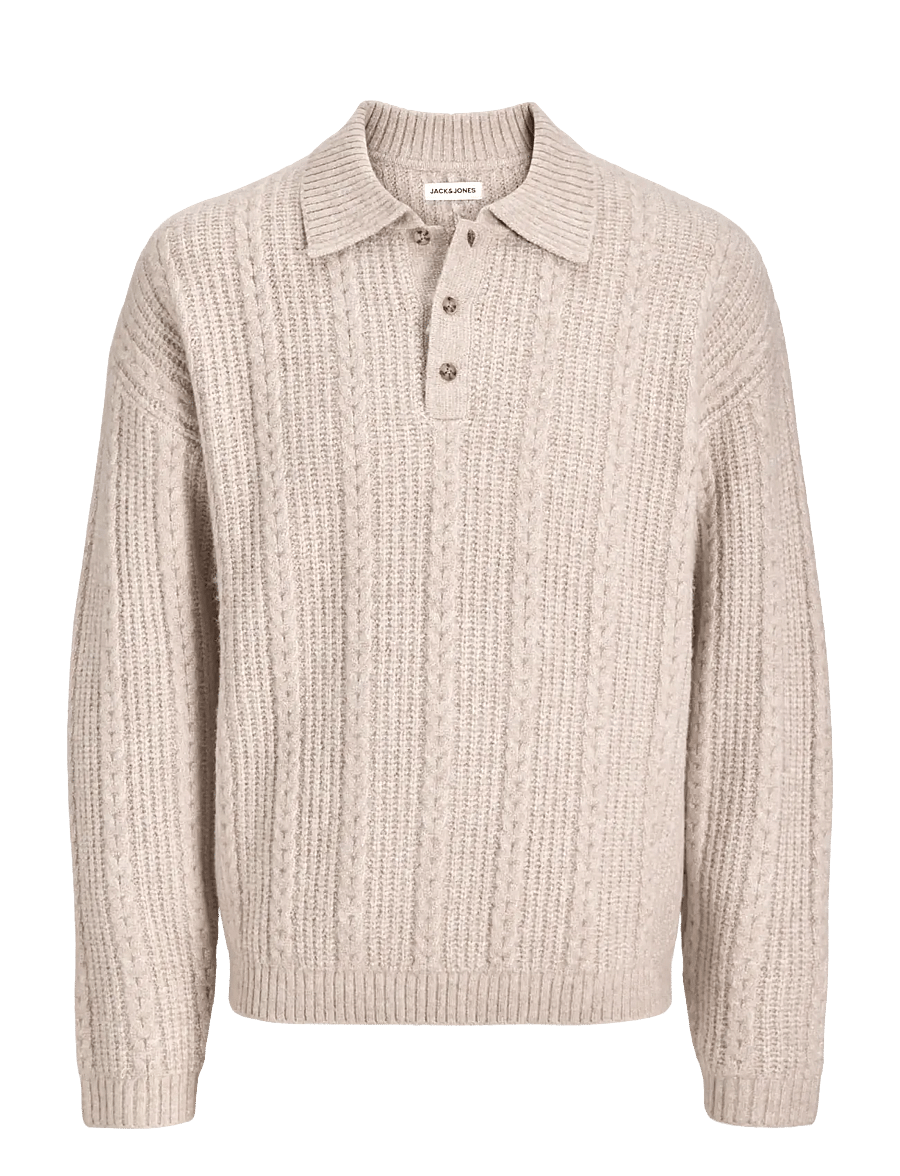 Jack & Jones - JJGAVIN KNIT CABLE LS POLO - poloer i strik med lange ærmer - atmosphere - 0