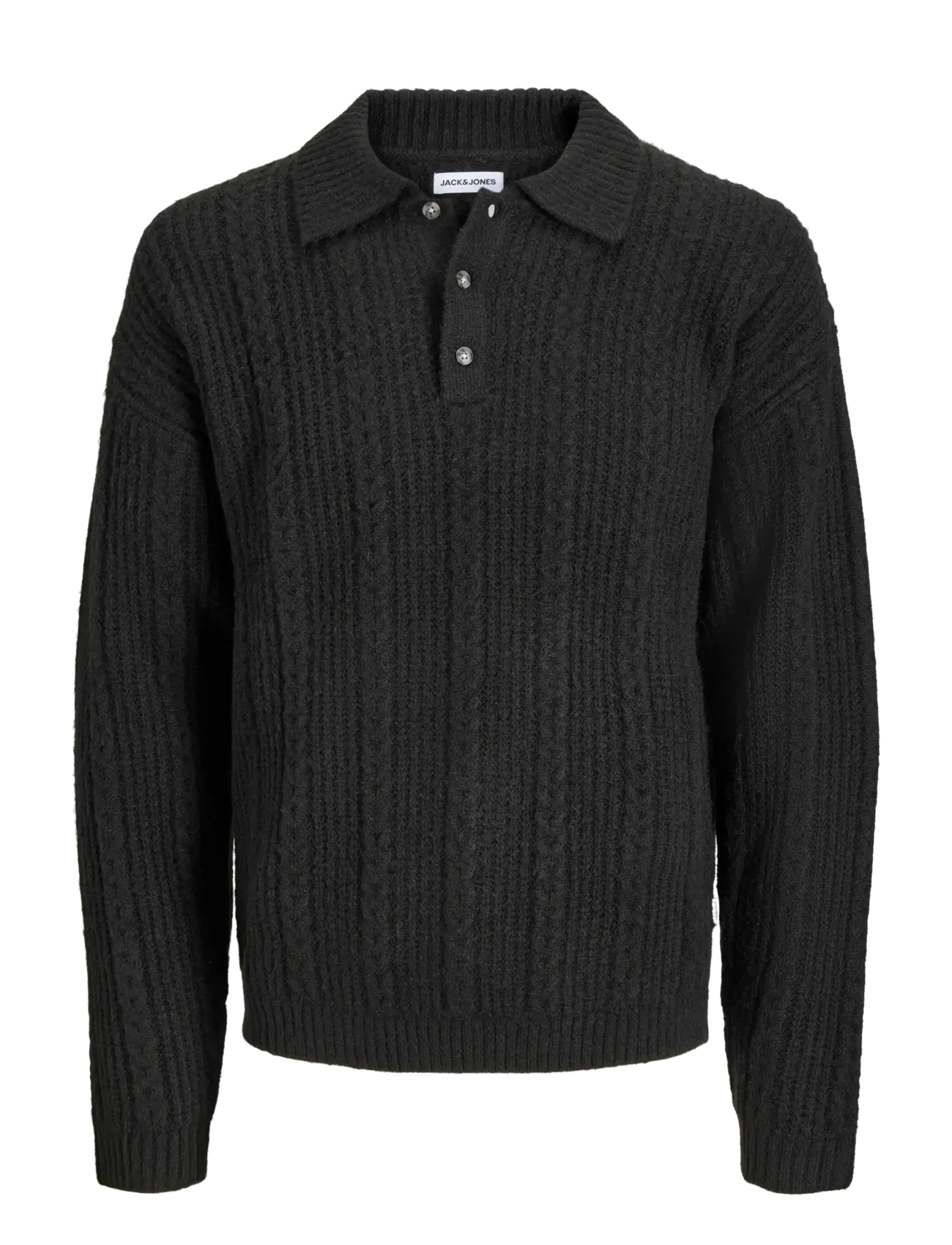 Jack & Jones JJGAVIN KNIT CABLE LS POLO - Kleidung - BLACK / black