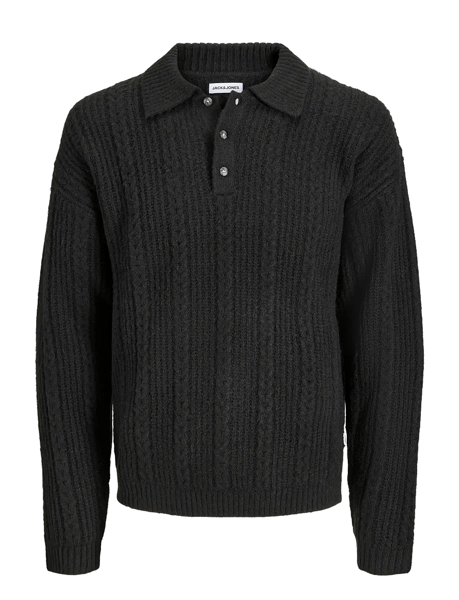 Jack & Jones - JJGAVIN KNIT CABLE LS POLO - black - 0