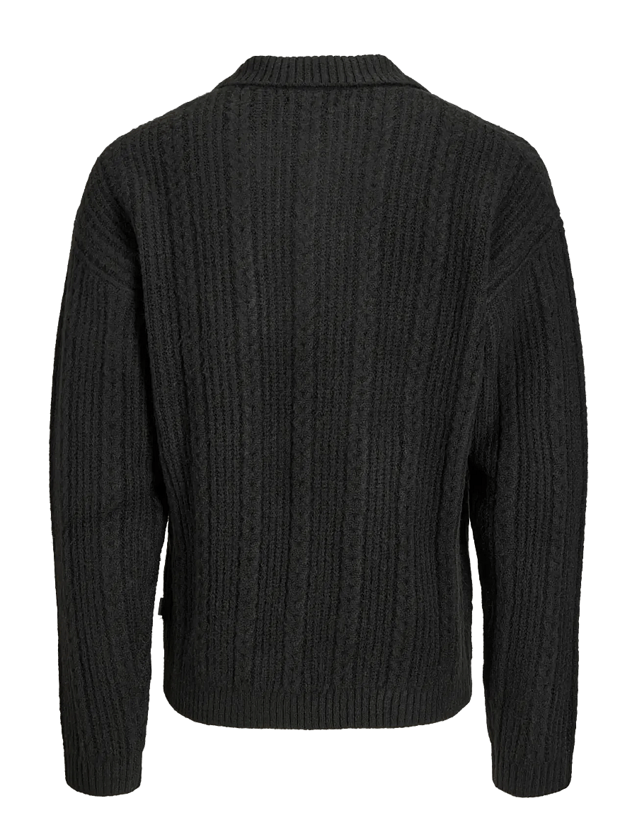 Jack & Jones - JJGAVIN KNIT CABLE LS POLO - black - 1